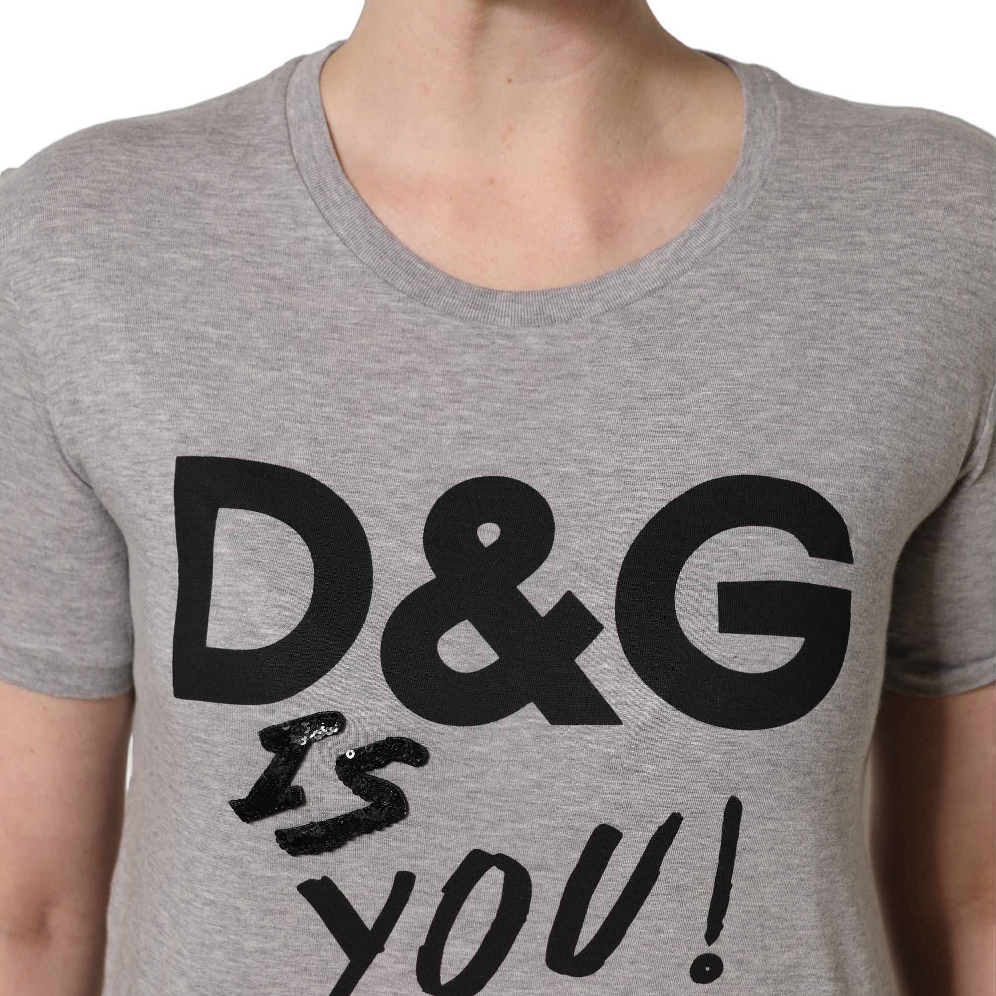 Dolce & Gabbana Gray Cotton Logo Printed Crew Neck T-shirt