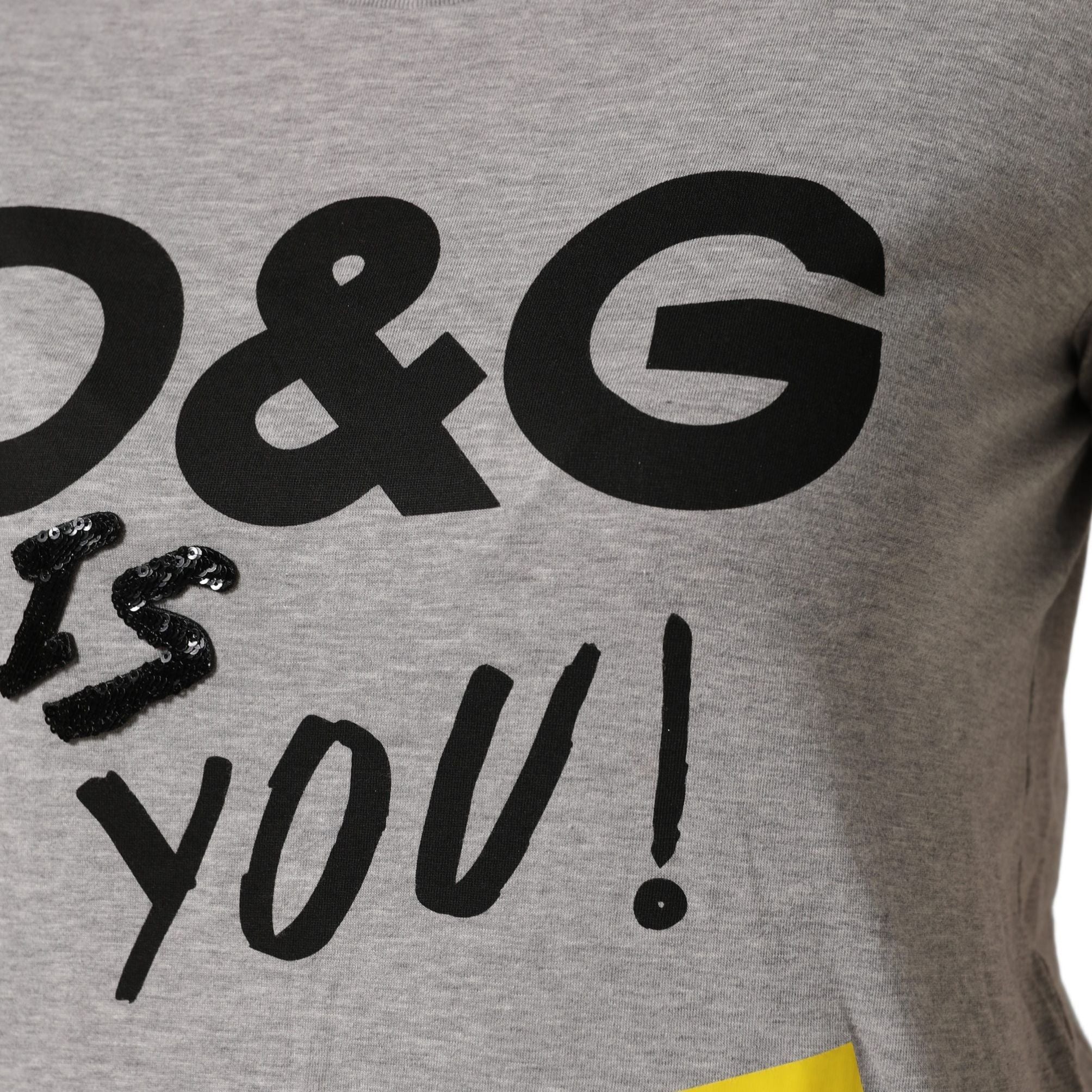 Dolce & Gabbana Gray Cotton Logo Printed Crew Neck T-shirt