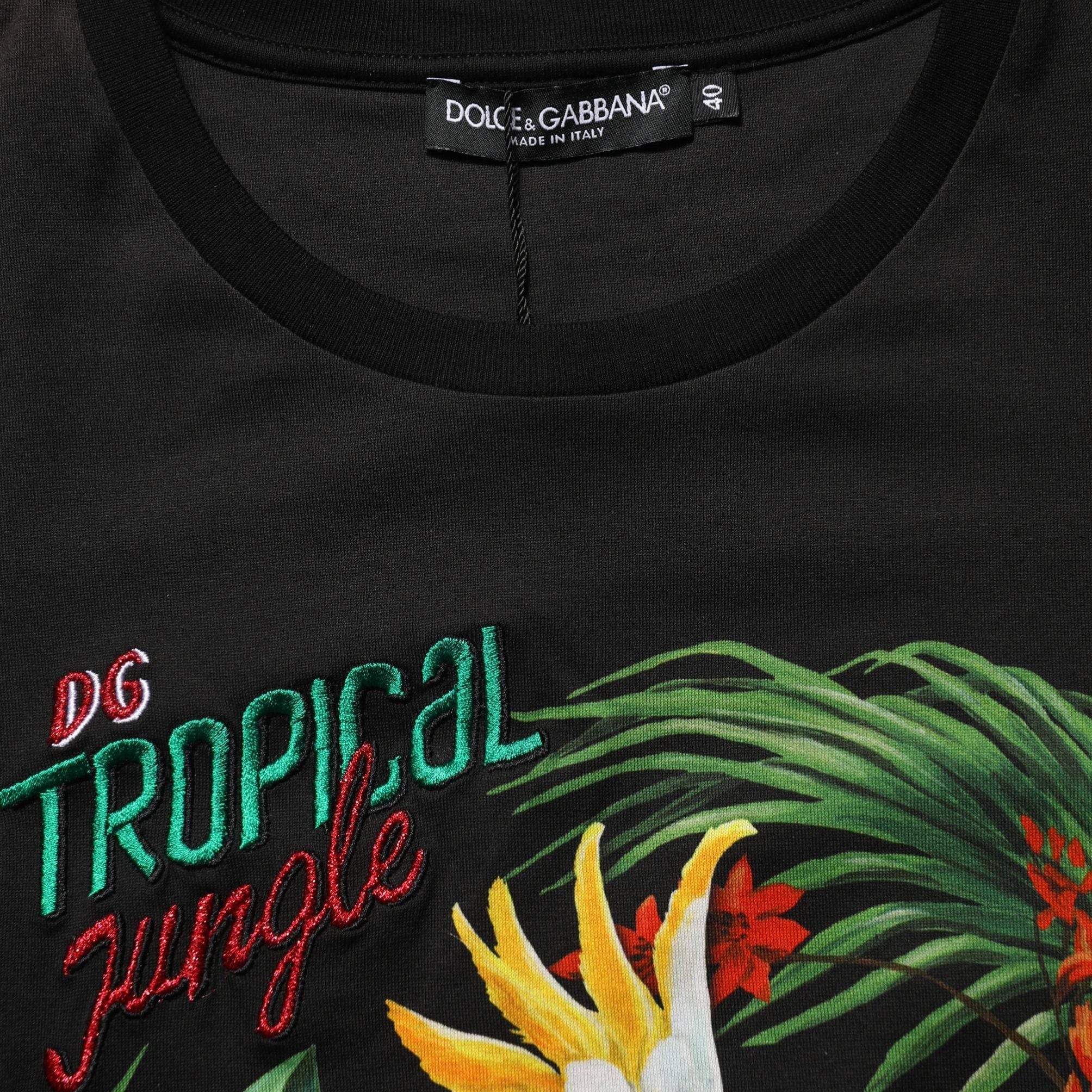 Dolce & Gabbana Black Tropical Print Cotton Round Neck T-Shirt