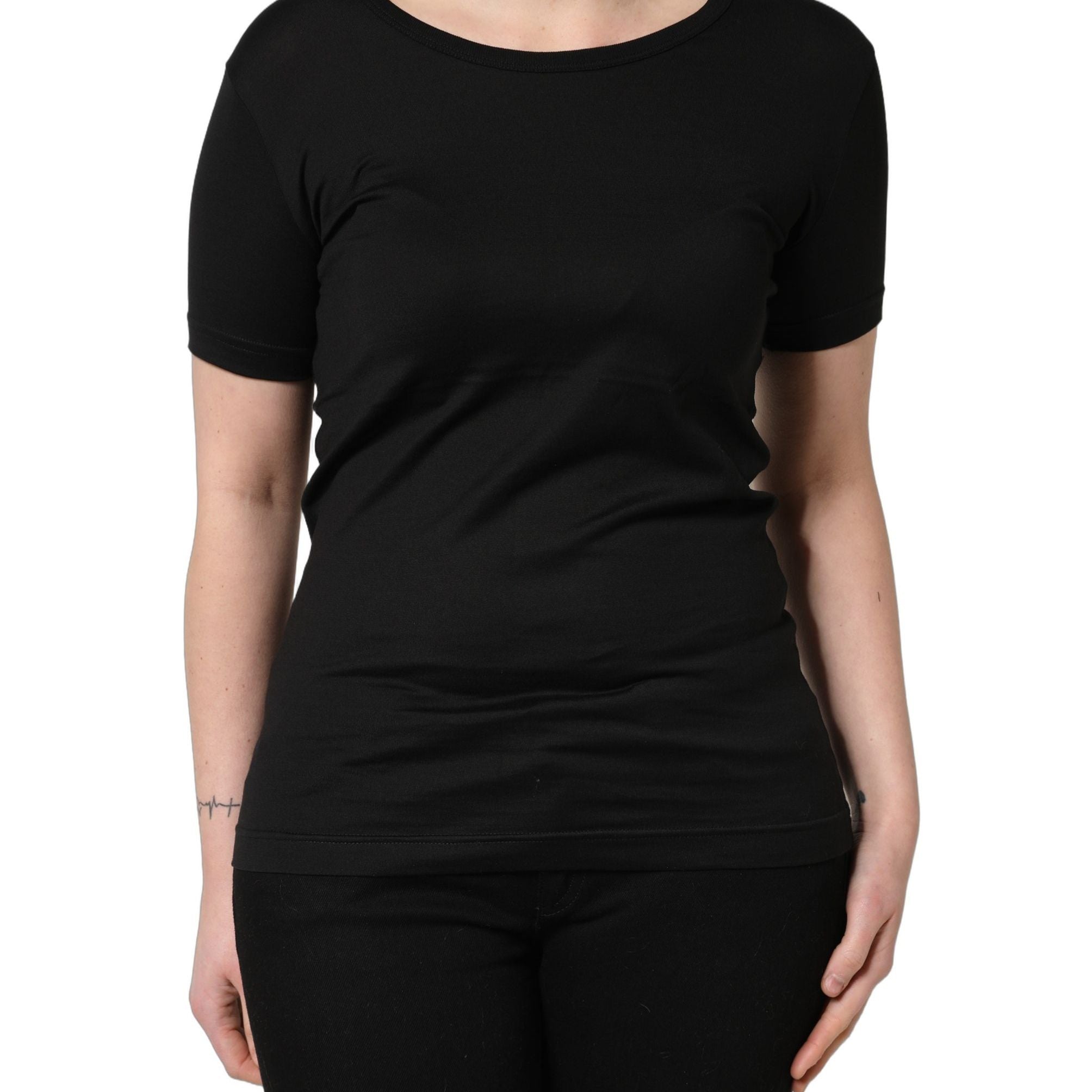 Dolce & Gabbana Black Cotton Round Neck Short Sleeves T-Shirt