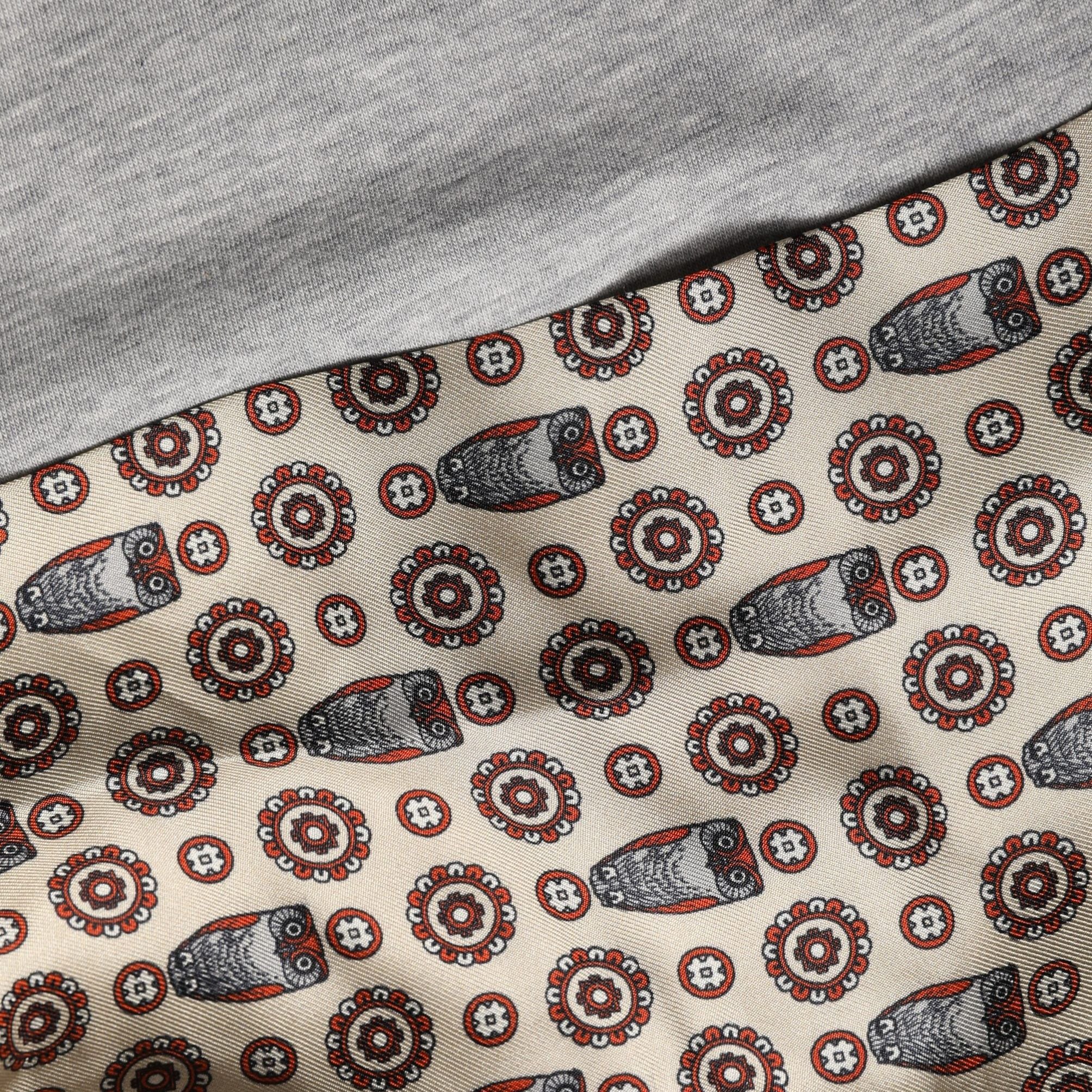 Dolce & Gabbana Gray Cotton V-neck Owl Silk Scarf Top T-shirt