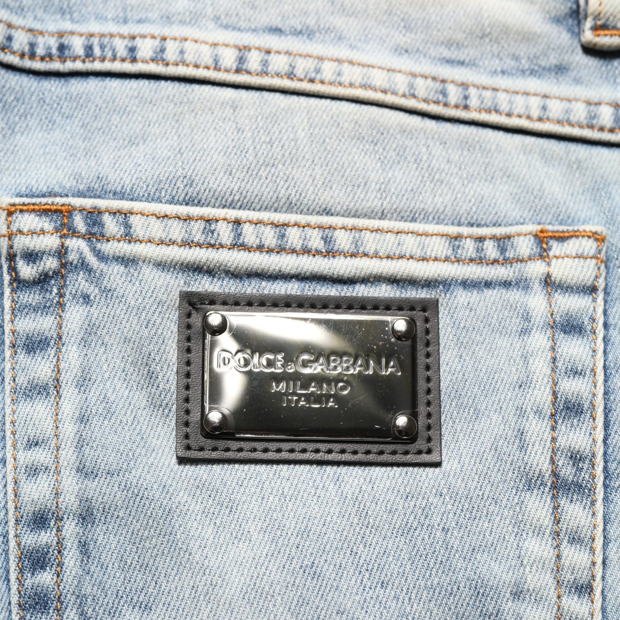 Dolce & Gabbana Blue Washed Mid Waist Straight Men Denim Jeans
