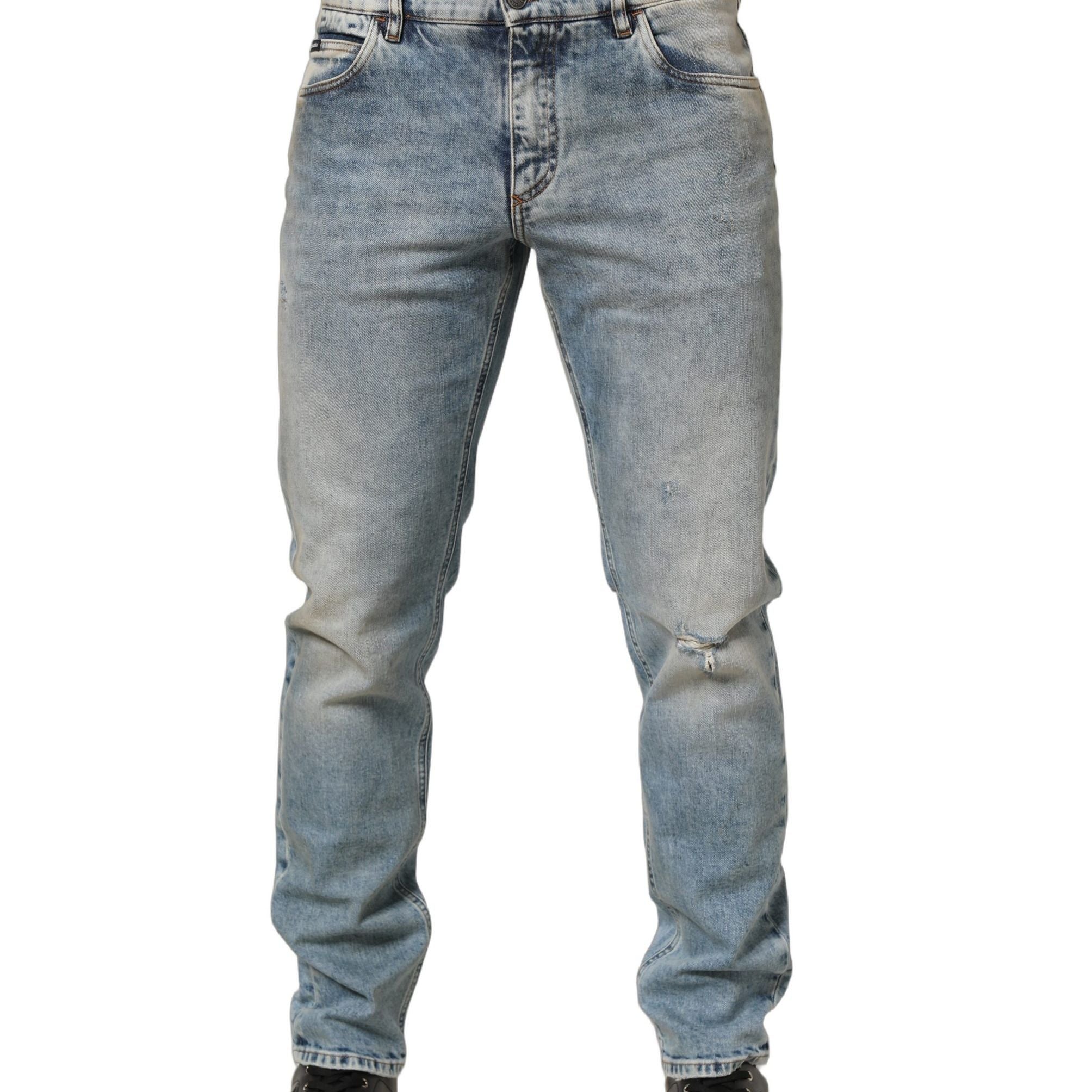 Dolce & Gabbana Blue Washed Mid Waist Straight Men Denim Jeans