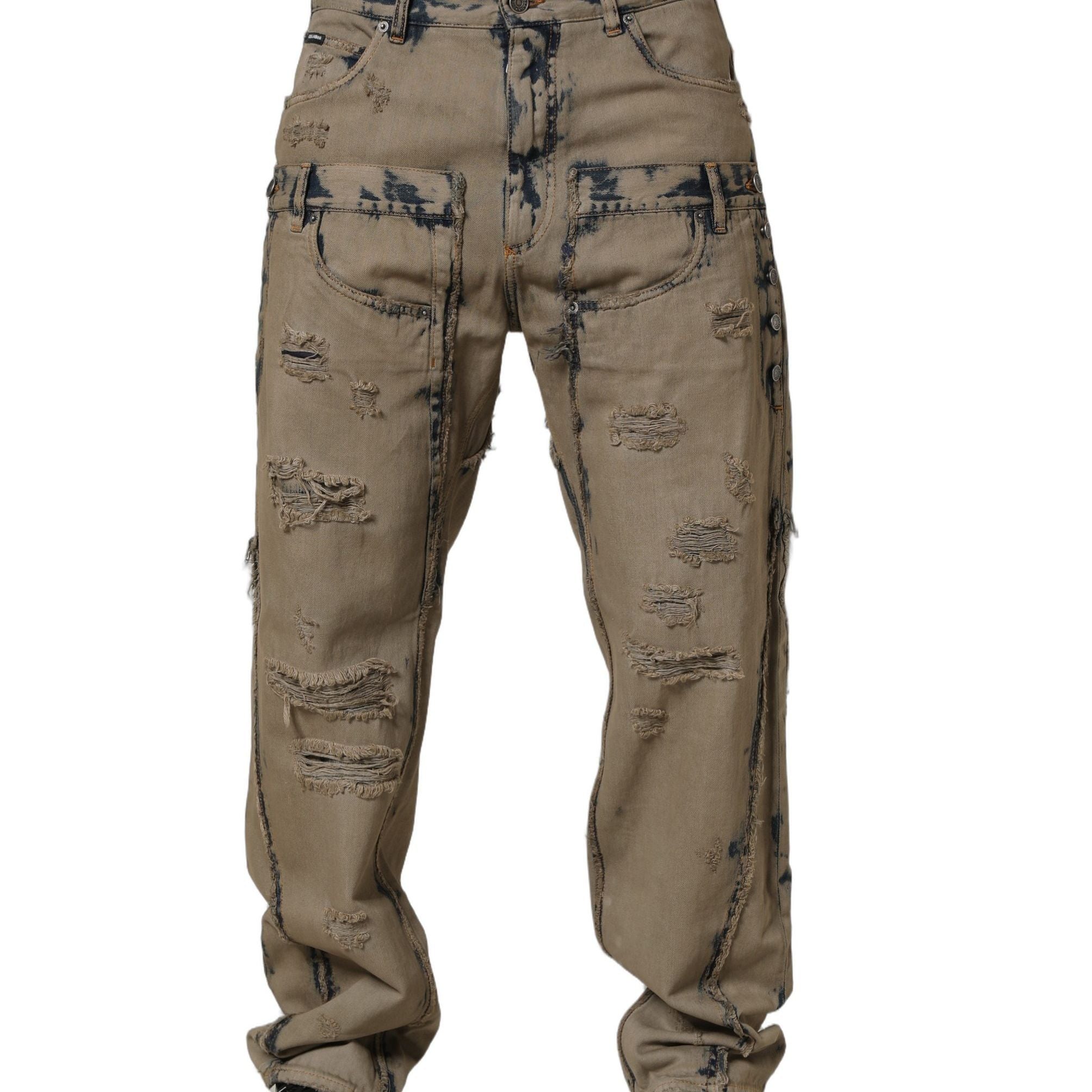 Dolce & Gabbana Beige Bleached Deconstructed Men Denim Jeans