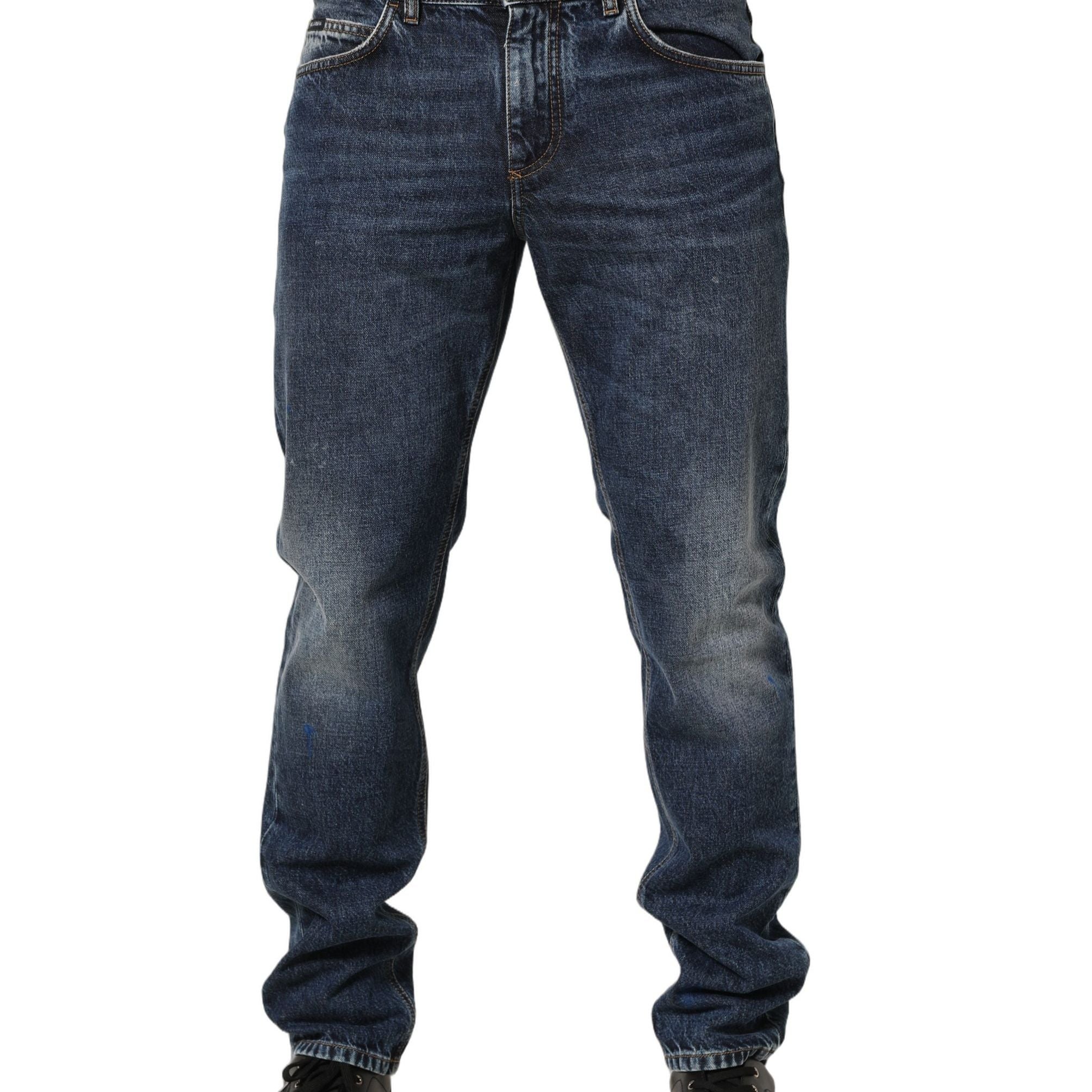 Dolce & Gabbana Dark Blue Washed Mid Waist Straight Men Denim Jeans