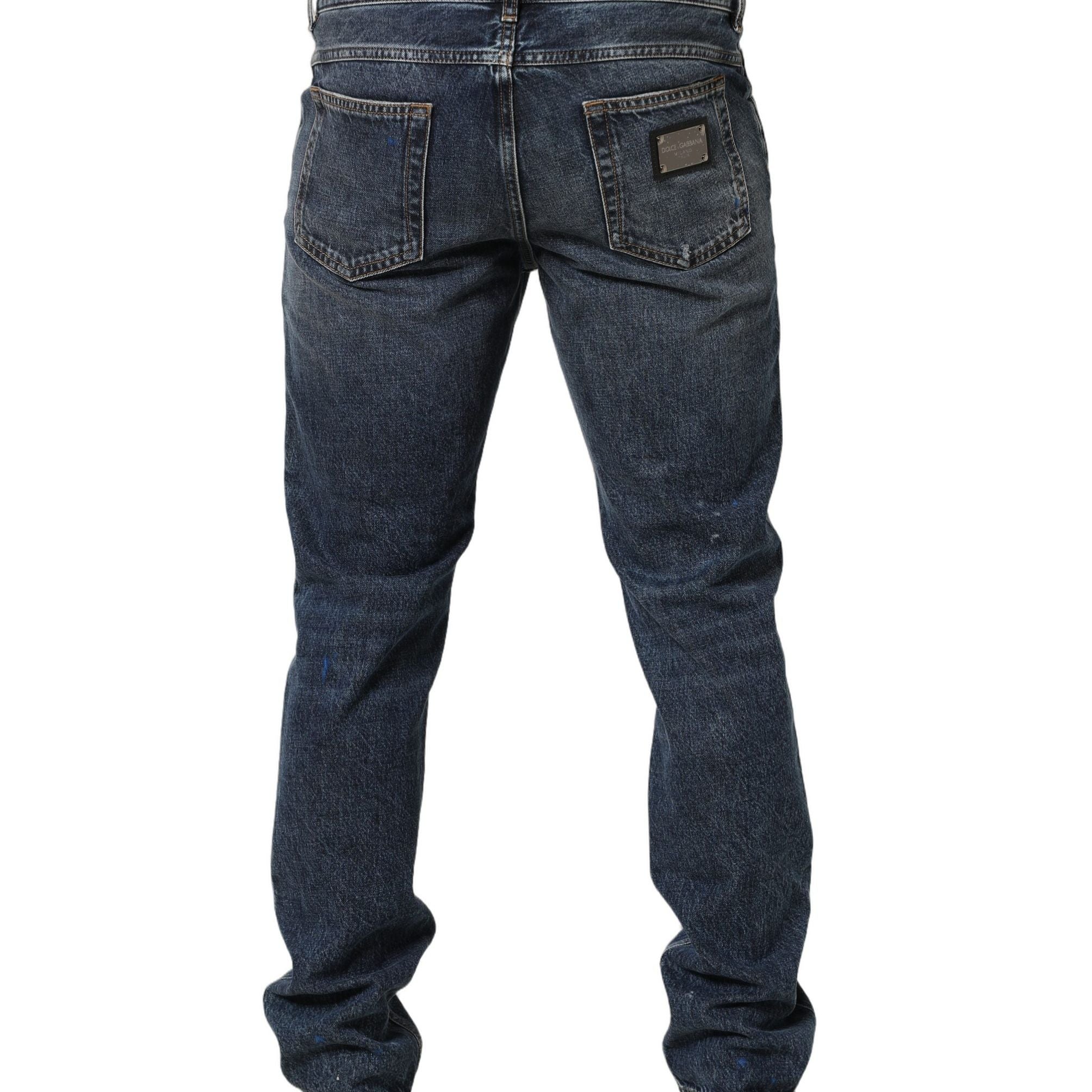 Dolce & Gabbana Dark Blue Washed Mid Waist Straight Men Denim Jeans