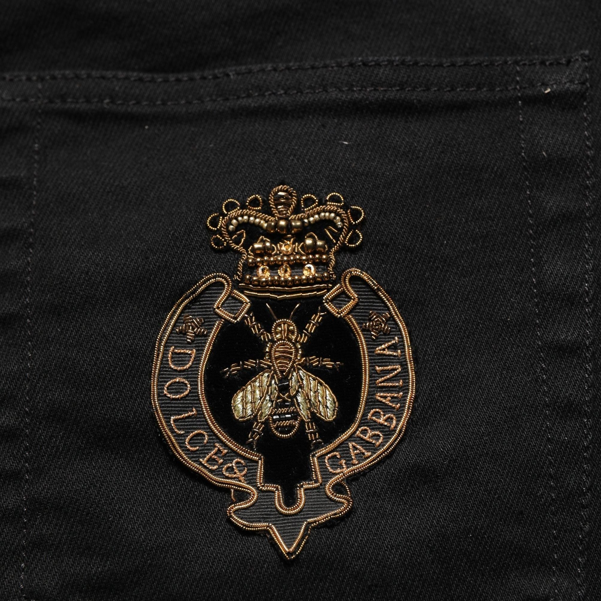 Dolce & Gabbana Black Heraldic Embroidered Skinny Denim Jeans