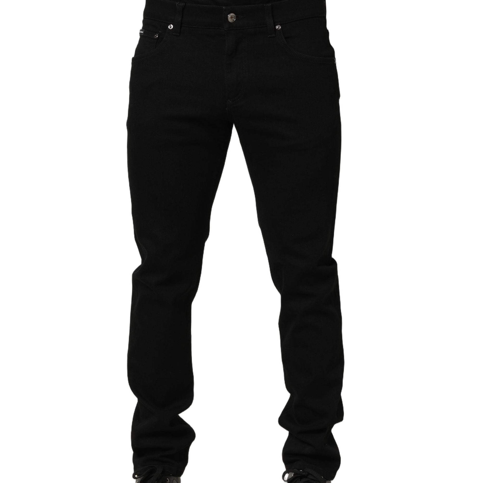 Dolce & Gabbana Black Heraldic Embroidered Skinny Denim Jeans