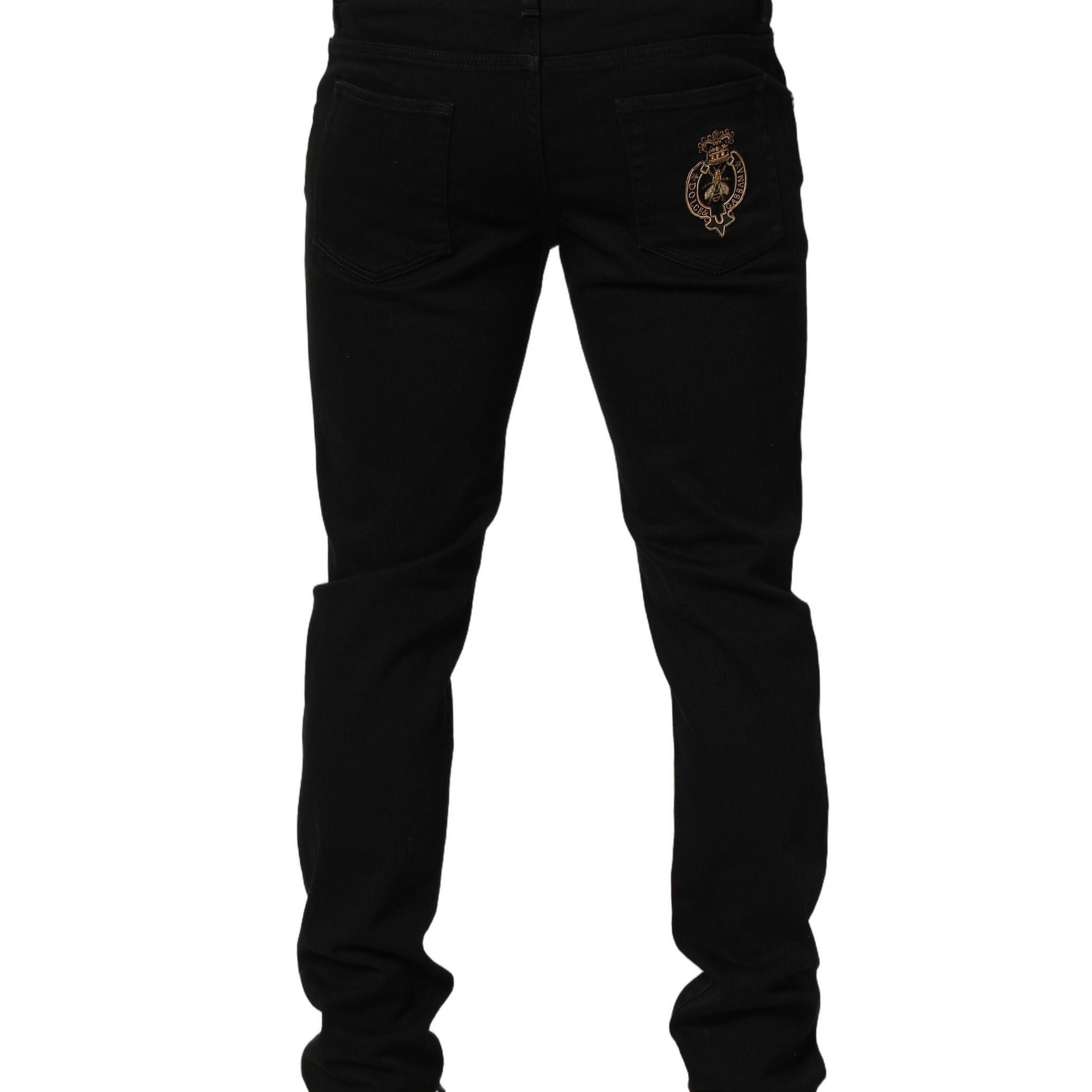 Dolce & Gabbana Black Heraldic Embroidered Skinny Denim Jeans