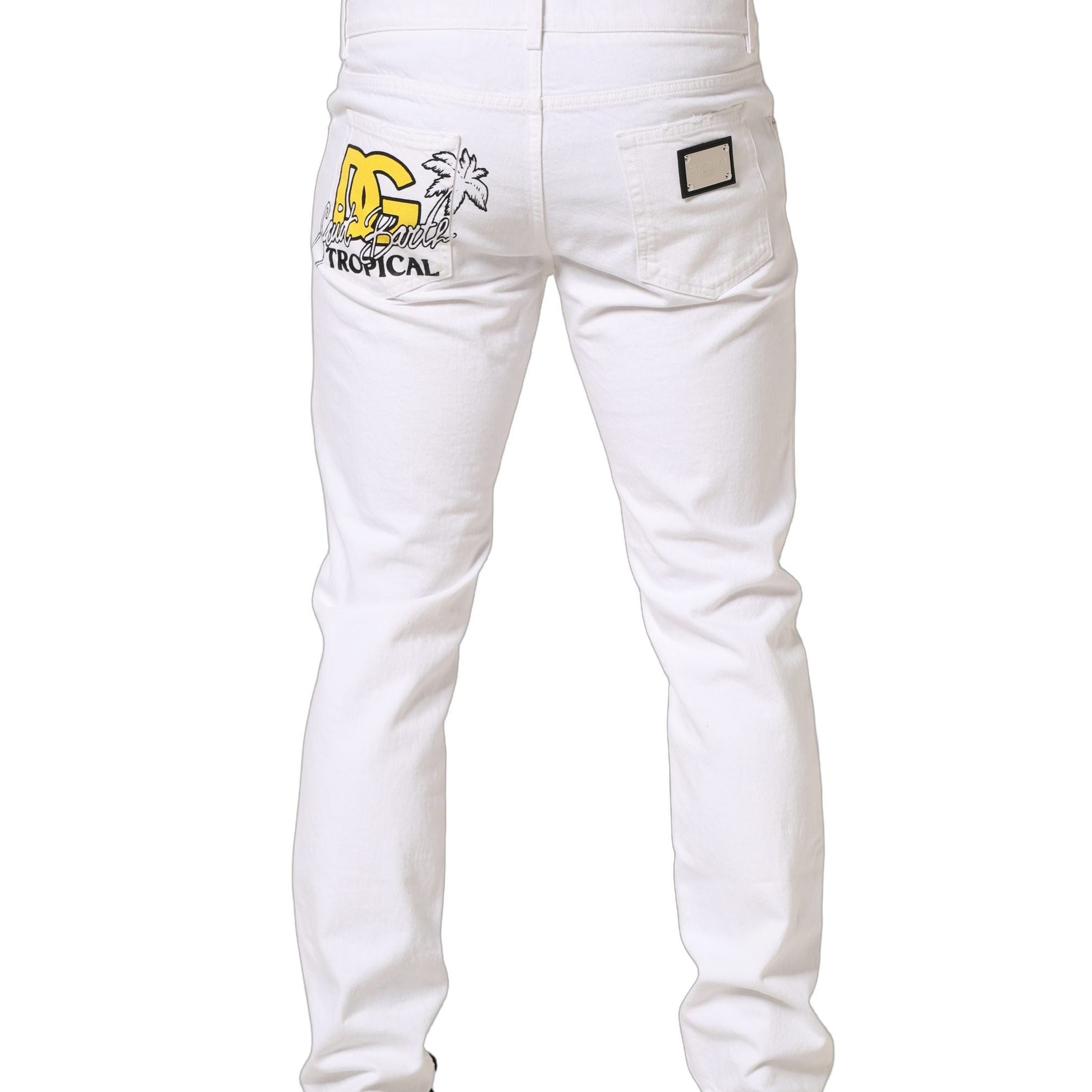 Dolce & Gabbana White Cotton Ripped Slim Fit Men Denim Jeans
