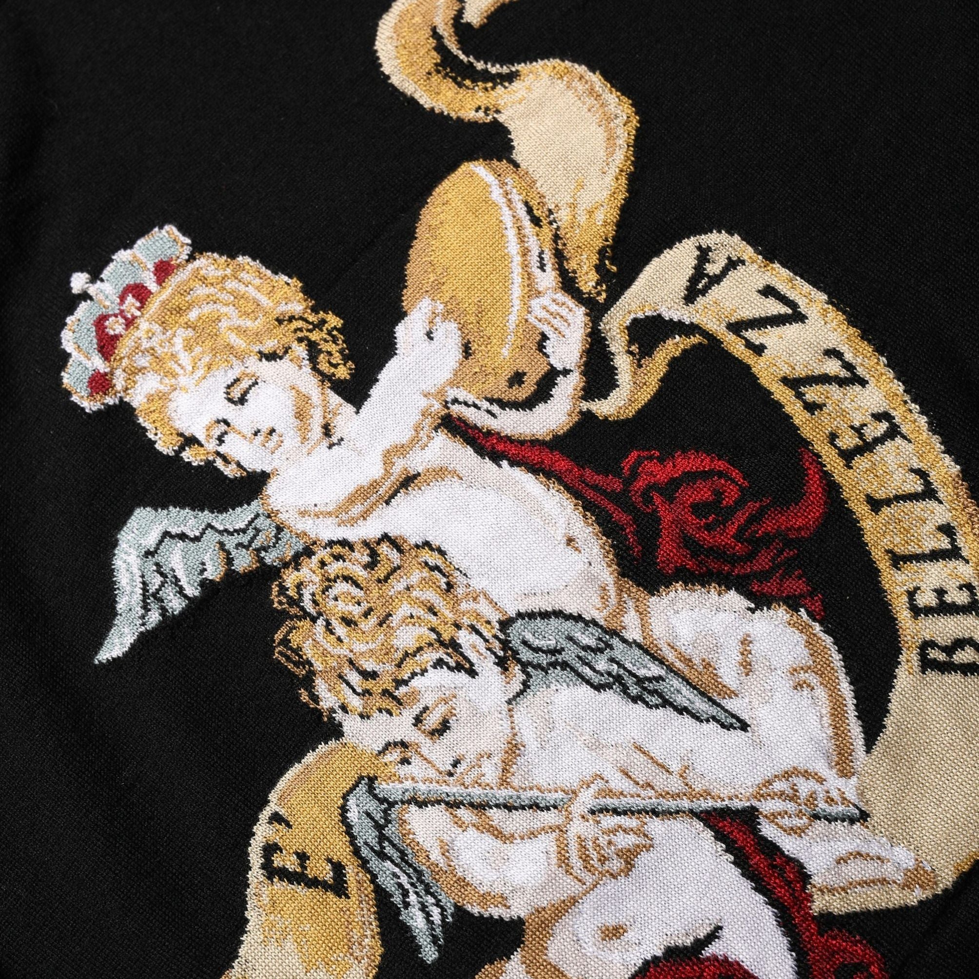 Dolce & Gabbana Black Angels Wool Crew Neck Pullover Sweater