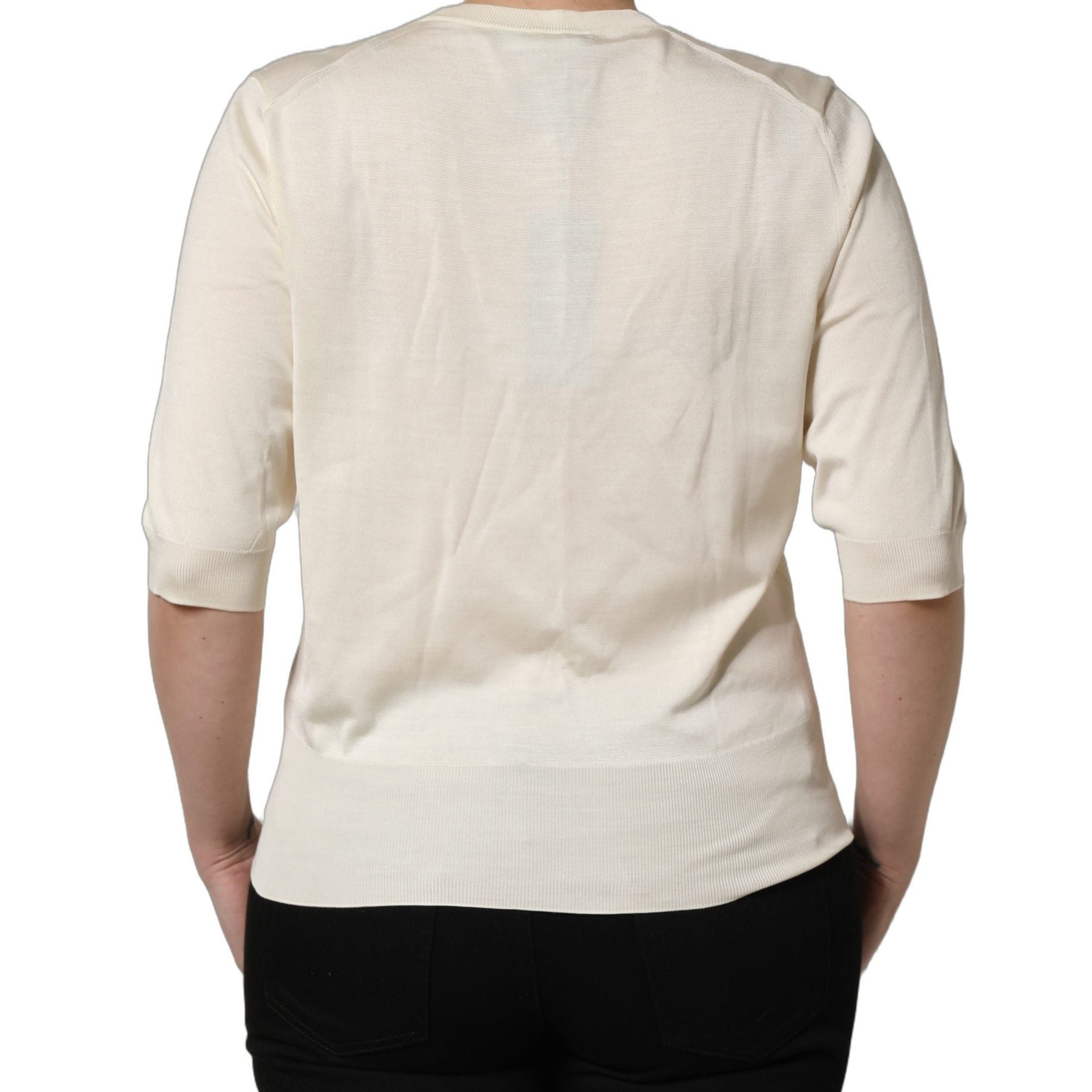 Dolce & Gabbana Off White 3/4 Sleeves Crewneck Pullover Sweater