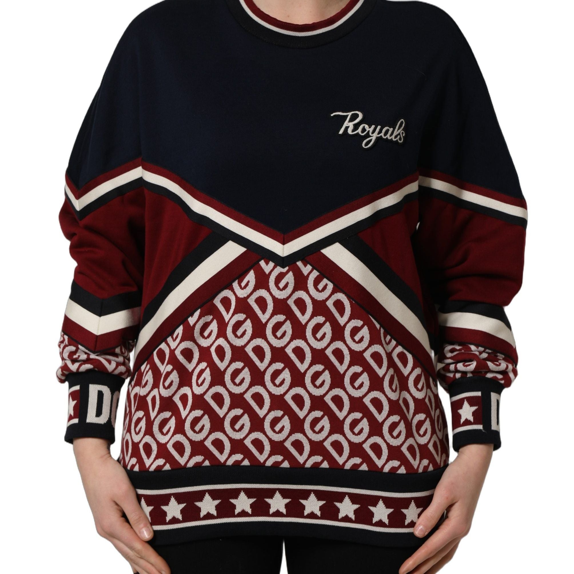 Dolce & Gabbana Blue Red Paneled 'Royals' Patch Sweatshirt Sweater