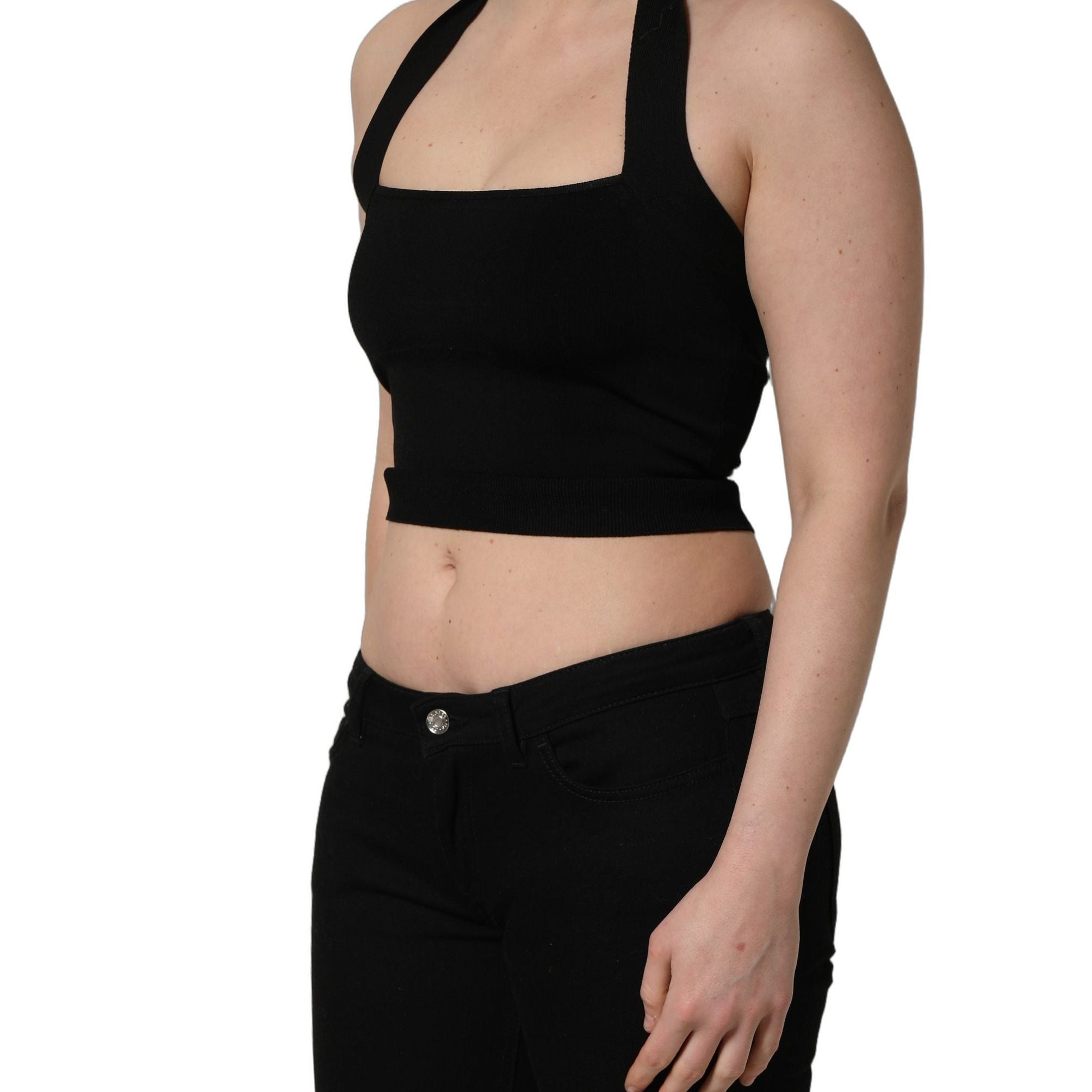 Dolce & Gabbana Black Square Neck Halter Cropped Tank Top