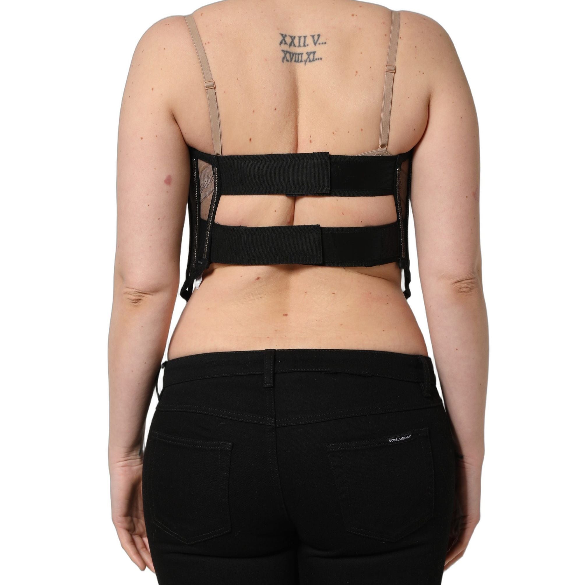 Dolce & Gabbana Black Sheer Tulle Bodysuit Cropped Corset Top