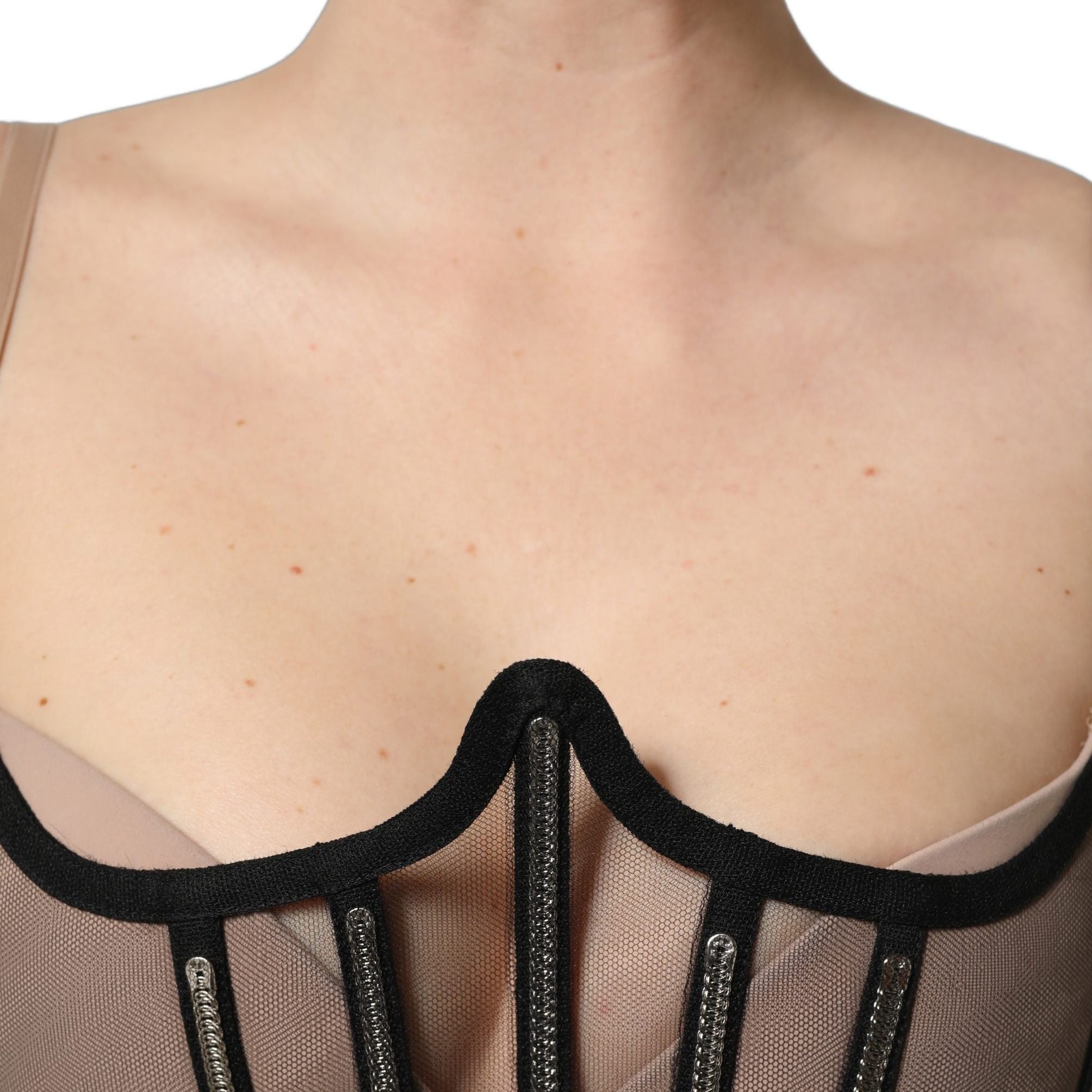 Dolce & Gabbana Black Sheer Tulle Bodysuit Cropped Corset Top