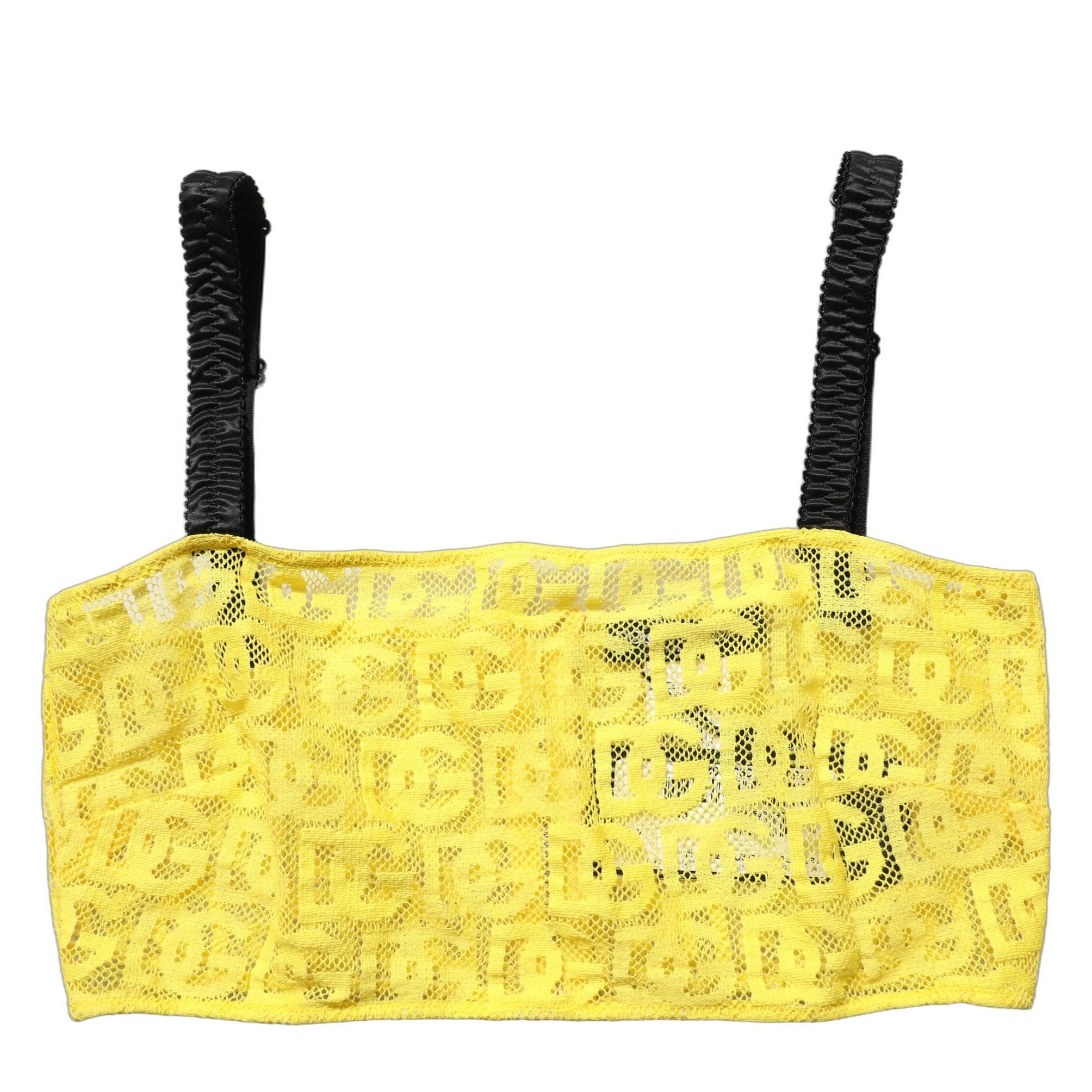 Dolce & Gabbana Yellow Cotton Crepe Chiffon Crop Bralette Top