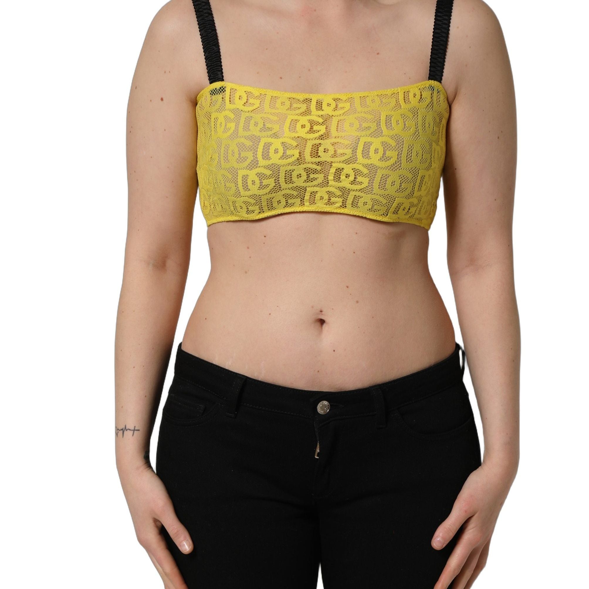 Dolce & Gabbana Yellow Cotton Crepe Chiffon Crop Bralette Top