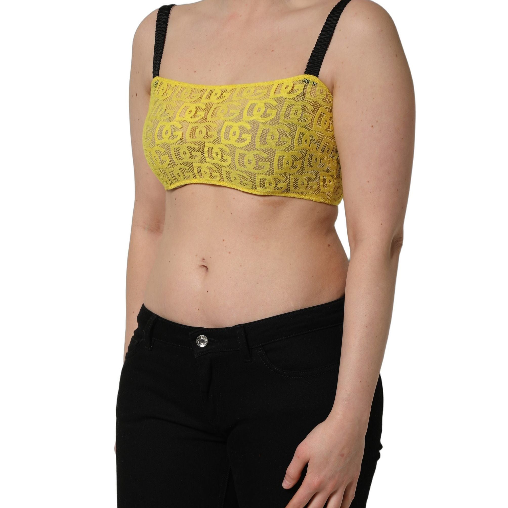 Dolce & Gabbana Yellow Cotton Crepe Chiffon Crop Bralette Top