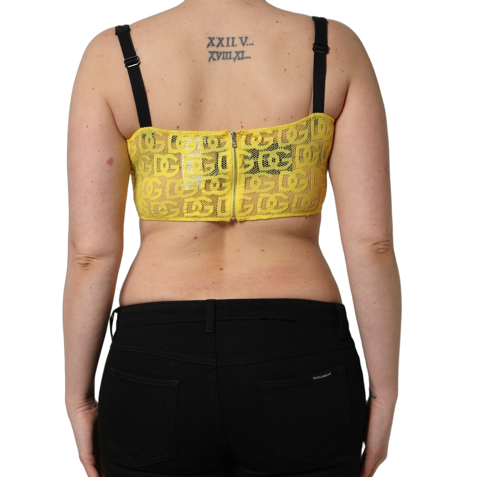 Dolce & Gabbana Yellow Cotton Crepe Chiffon Crop Bralette Top