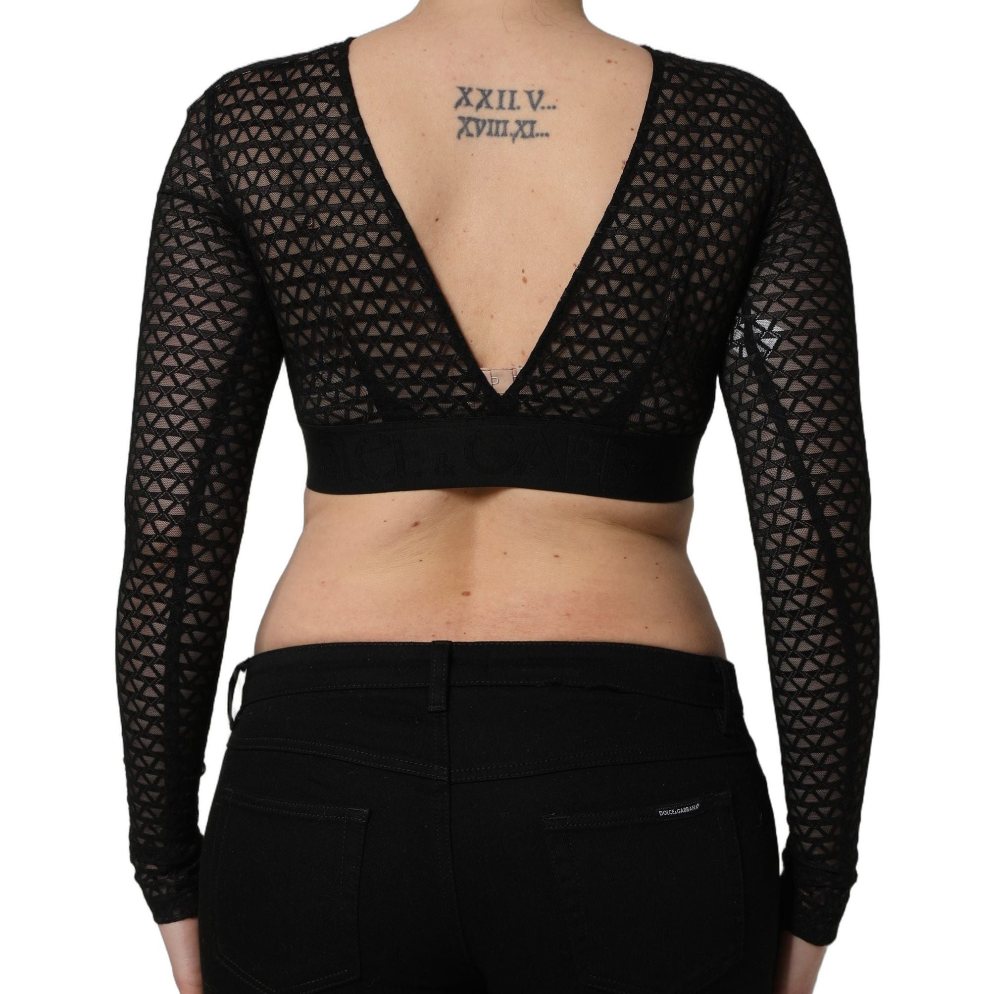 Dolce & Gabbana Black Nylon Fishnet Long Sleeve Cropped Top