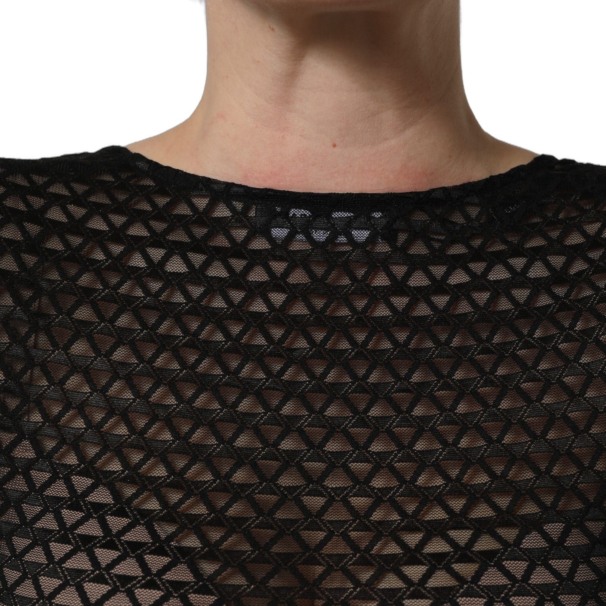 Dolce & Gabbana Black Nylon Fishnet Long Sleeve Cropped Top