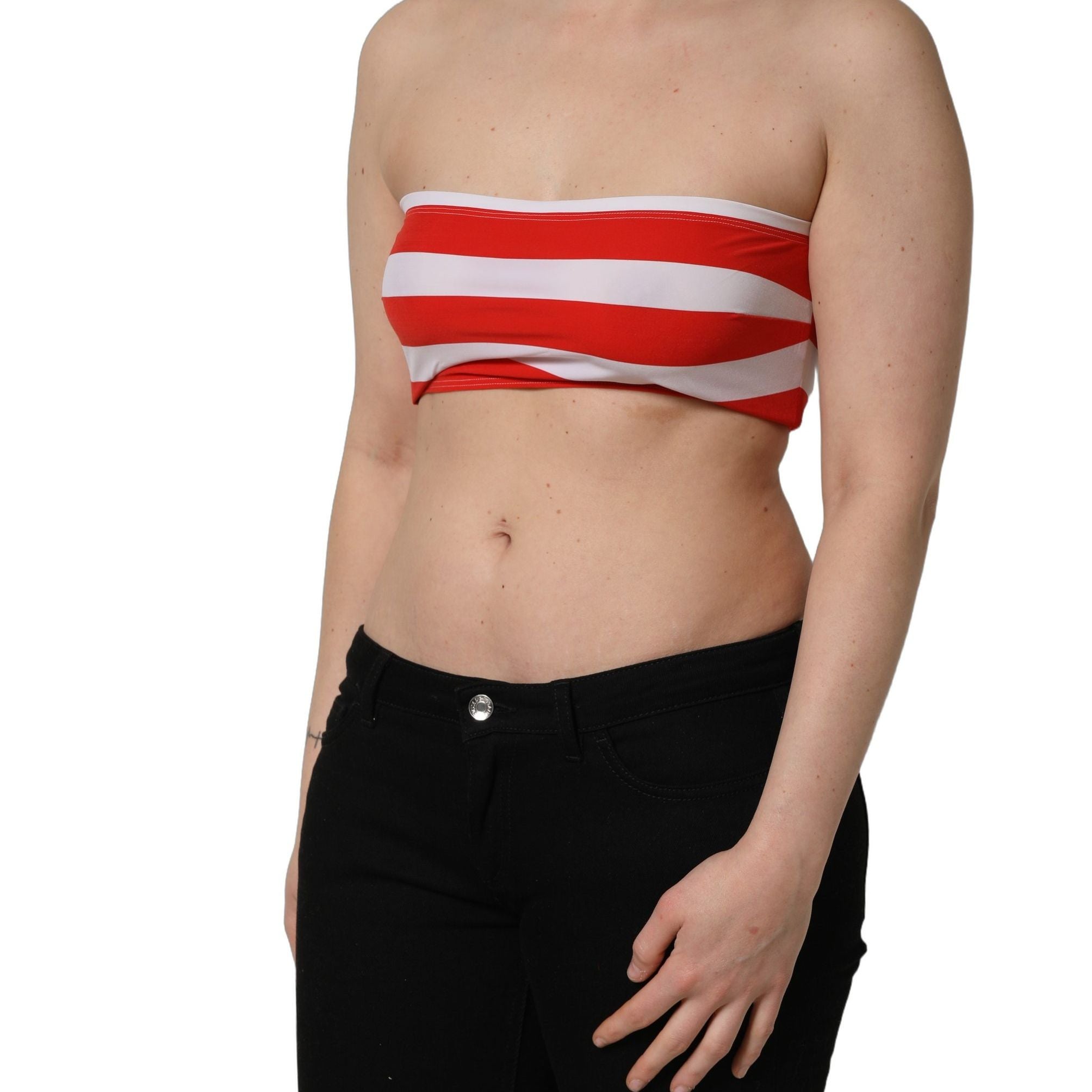 Dolce & Gabbana White Red Nylon Striped Ribbed Tube Crop Top