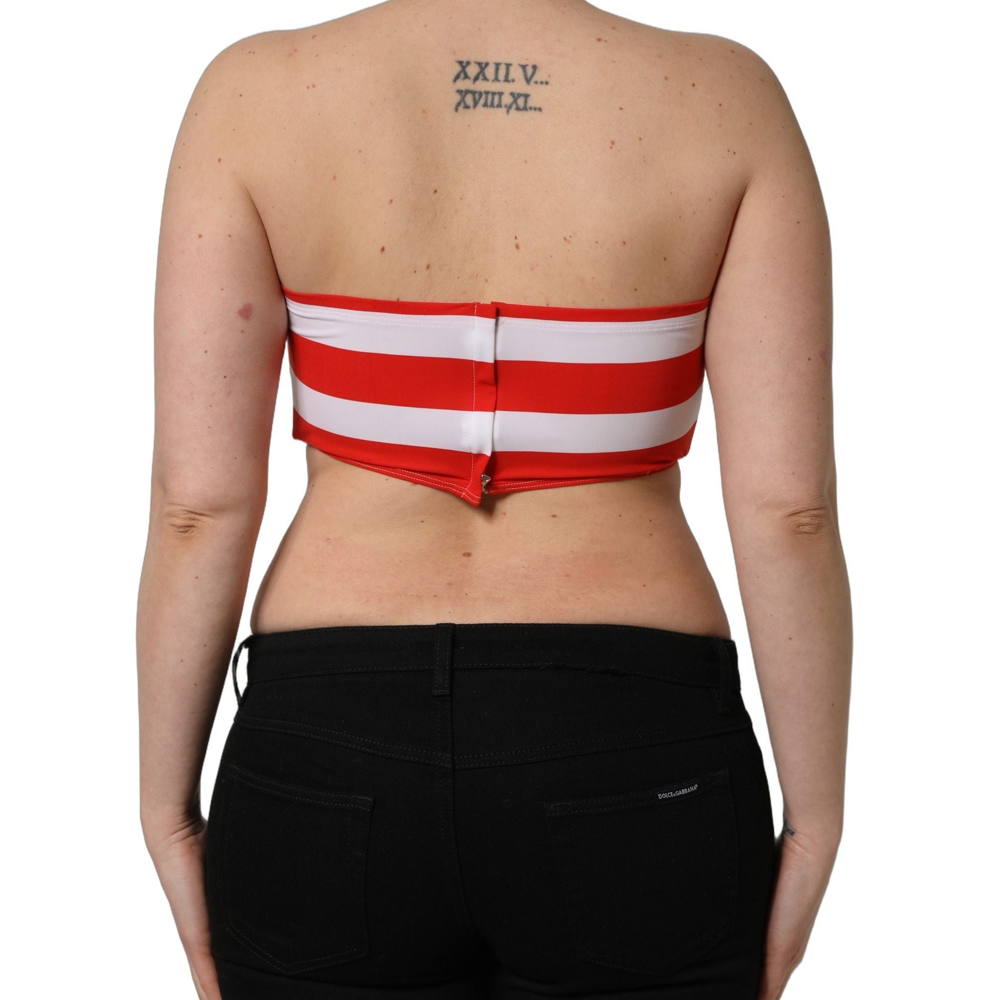 Dolce & Gabbana White Red Nylon Striped Ribbed Tube Crop Top
