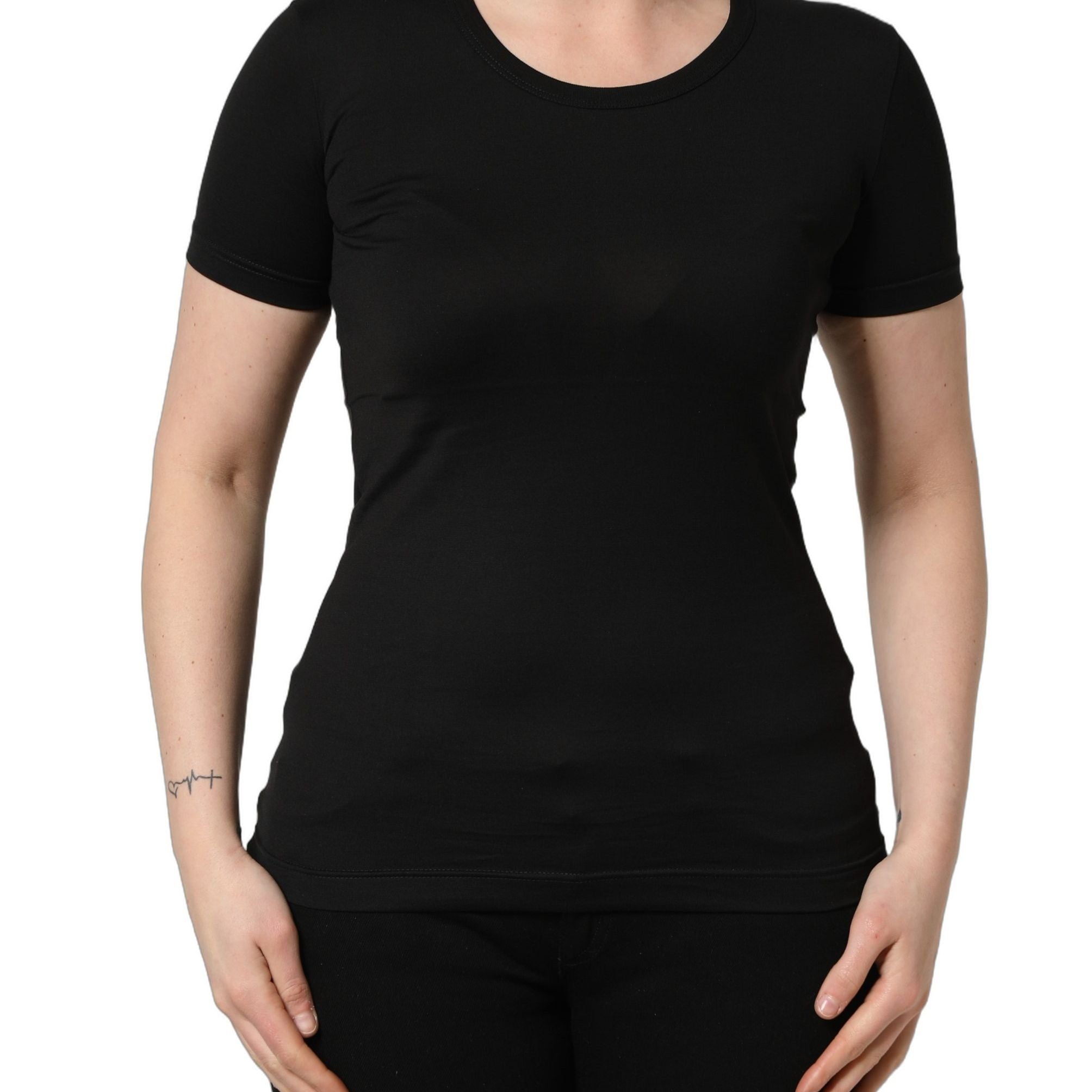 Dolce & Gabbana Black Cotton Round Neck Short Sleeve T-shirt