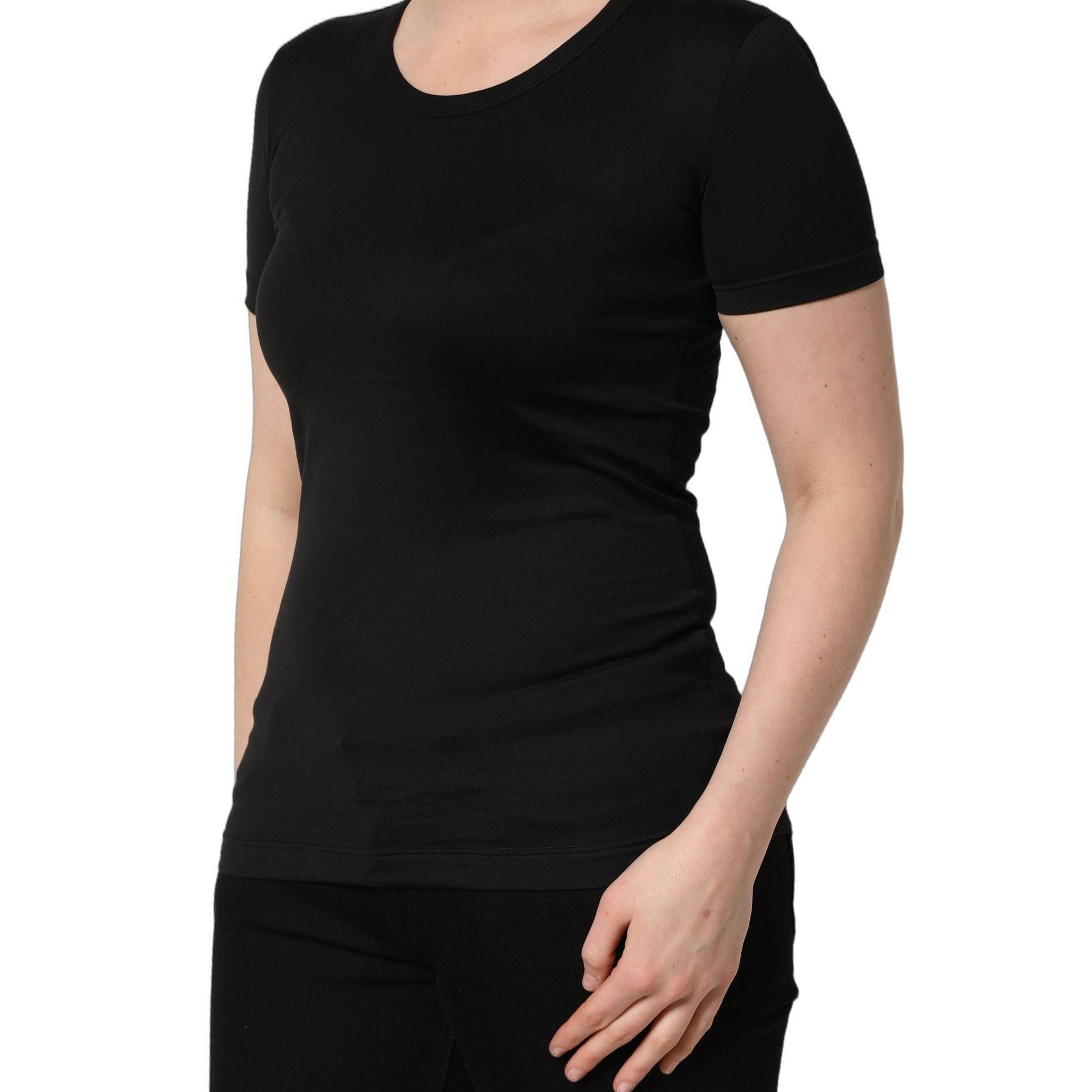 Dolce & Gabbana Black Cotton Round Neck Short Sleeve T-shirt
