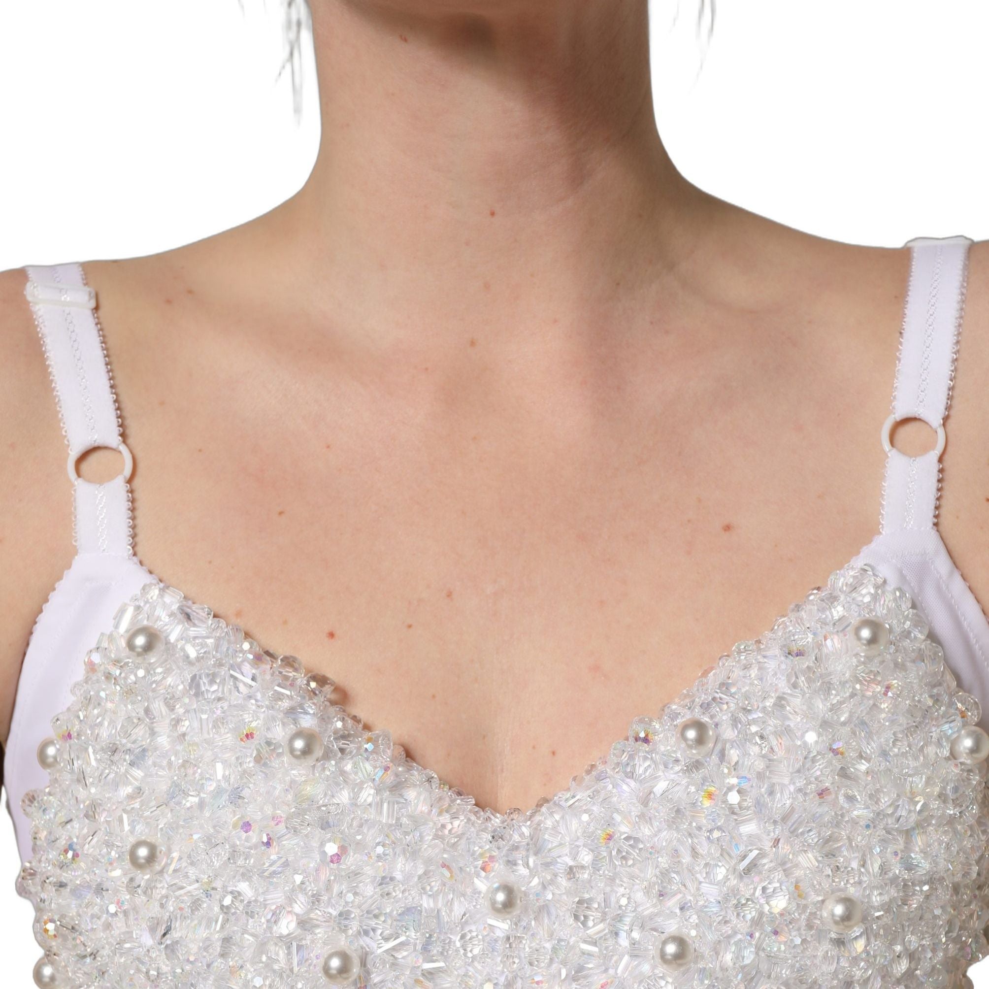 Dolce & Gabbana White Pearls Beaded Corset Bustier Crop Top