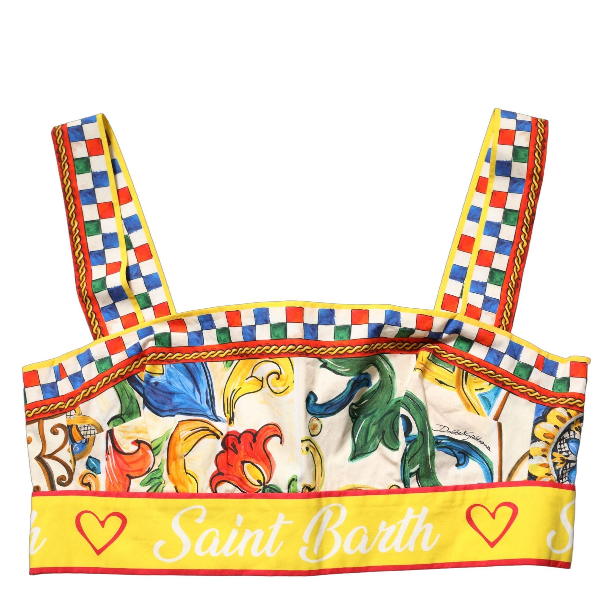 Dolce & Gabbana Multicolor Majolica Print Cotton Crop Top