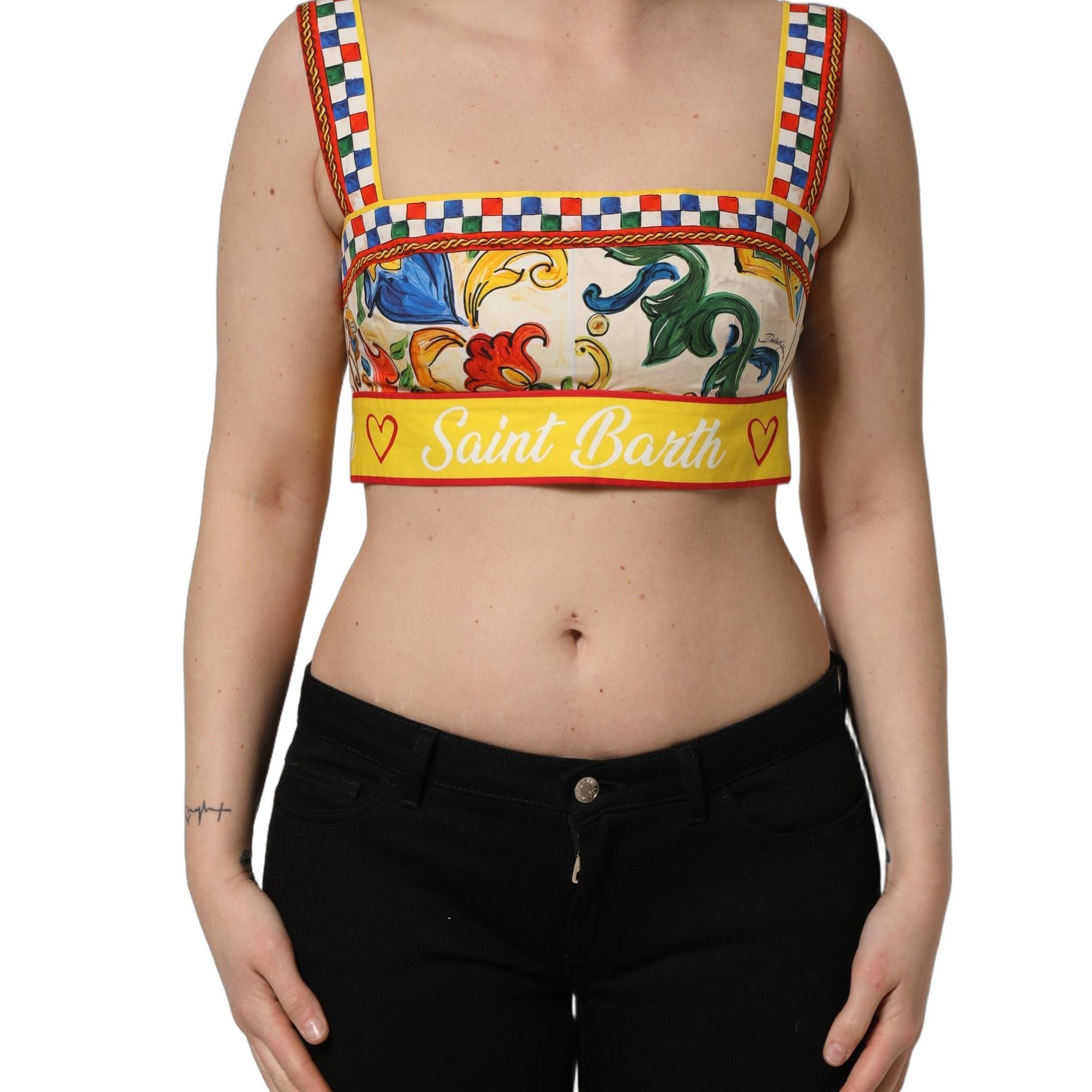 Dolce & Gabbana Multicolor Majolica Print Cotton Crop Top