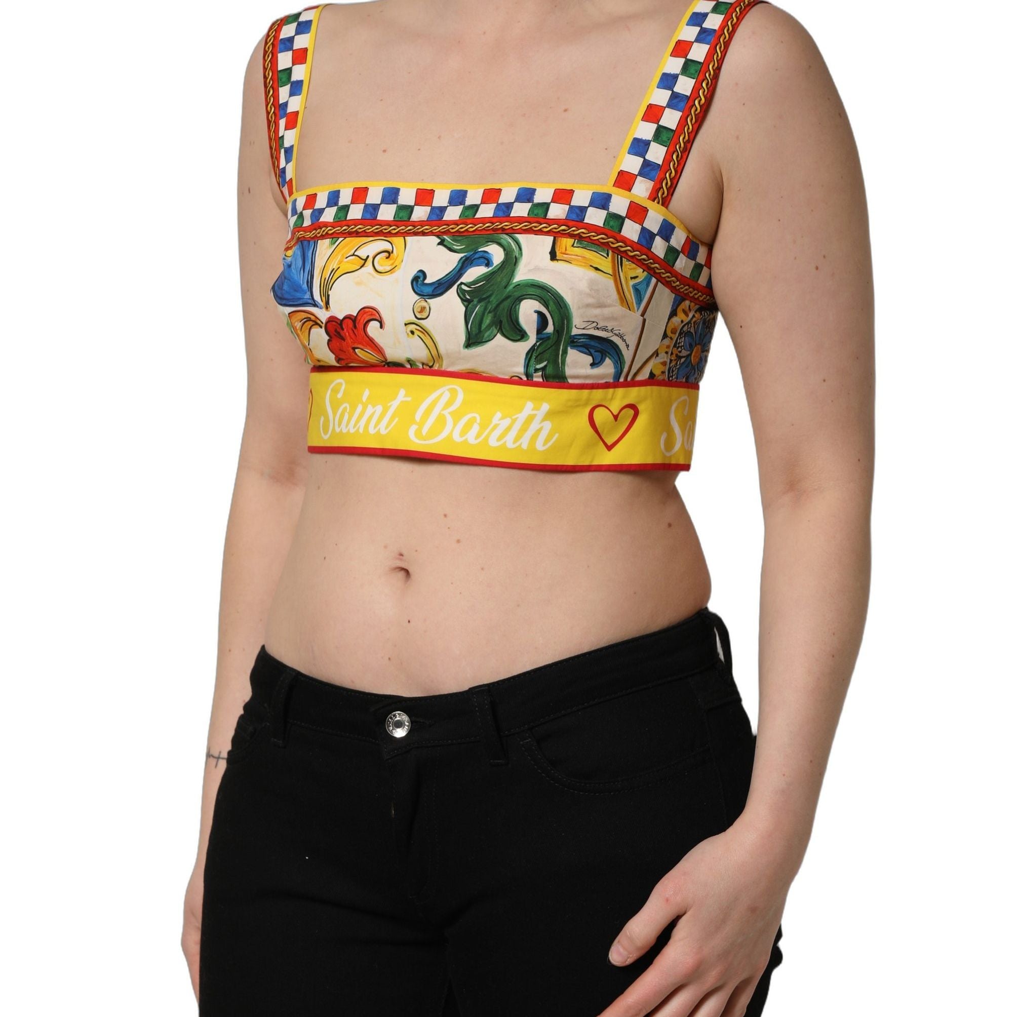 Dolce & Gabbana Multicolor Majolica Print Cotton Crop Top