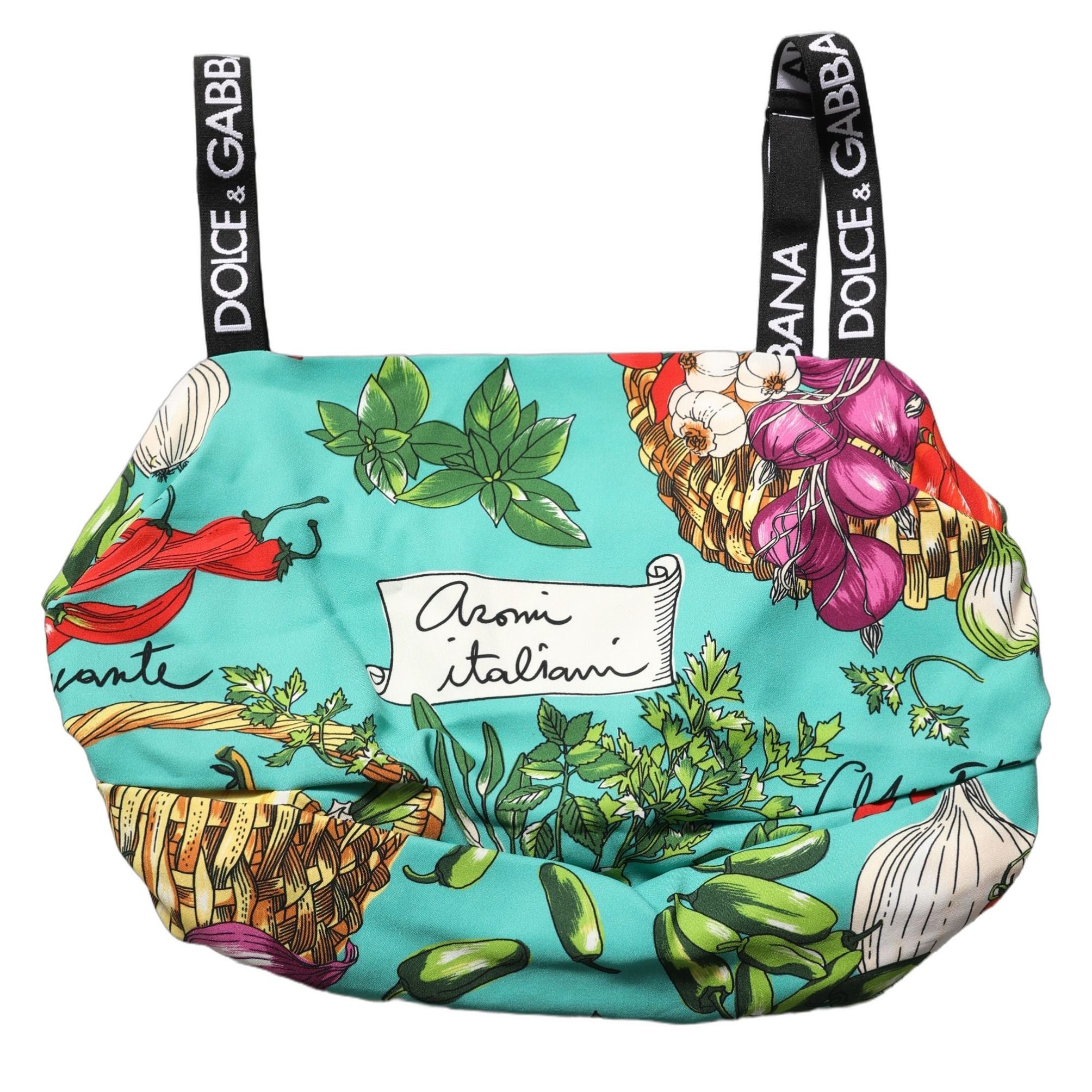 Dolce & Gabbana Turquoise Vegetable Print Silk Crop Tank Top