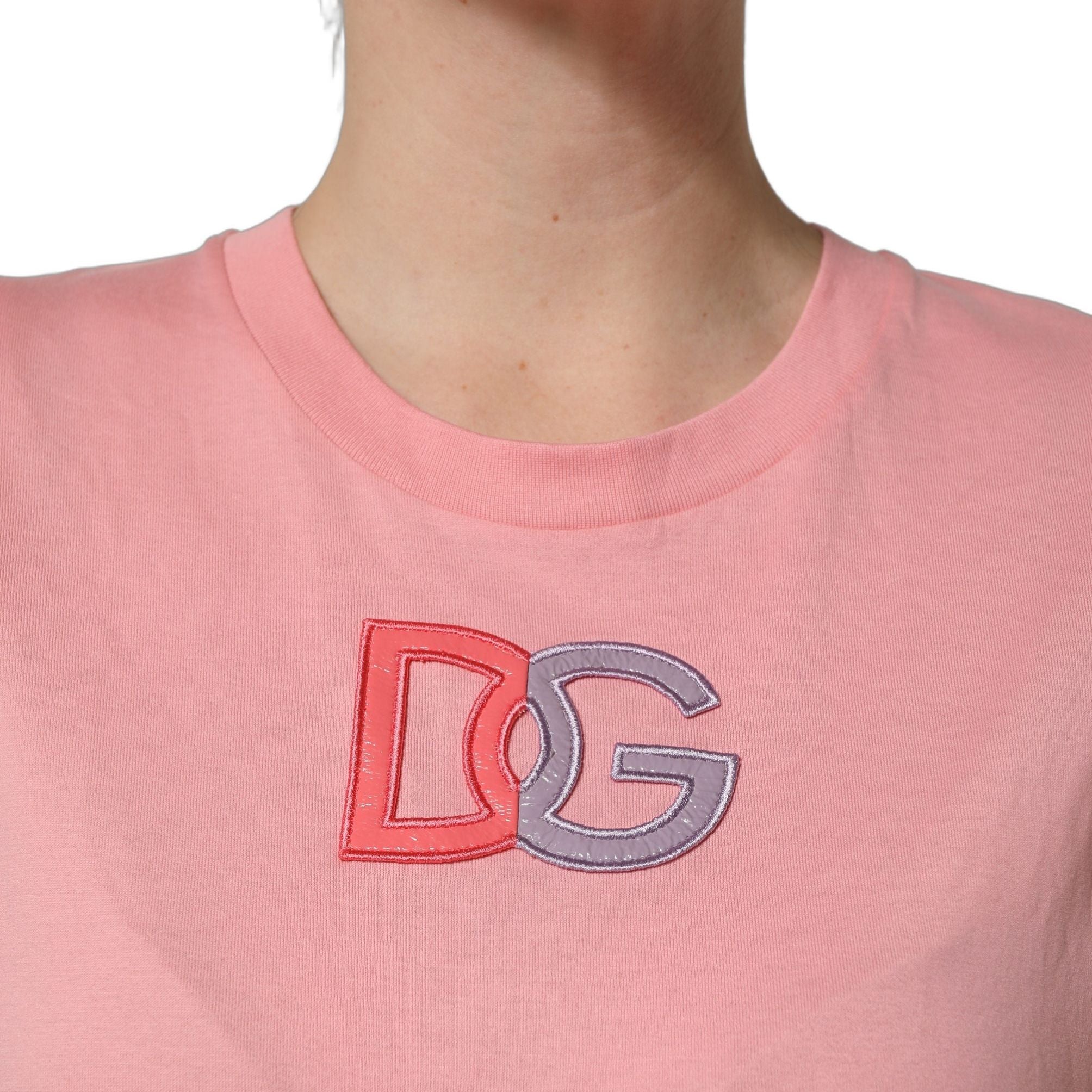 Dolce & Gabbana Pink Cotton DG Logo Round Neck Tank T-shirt