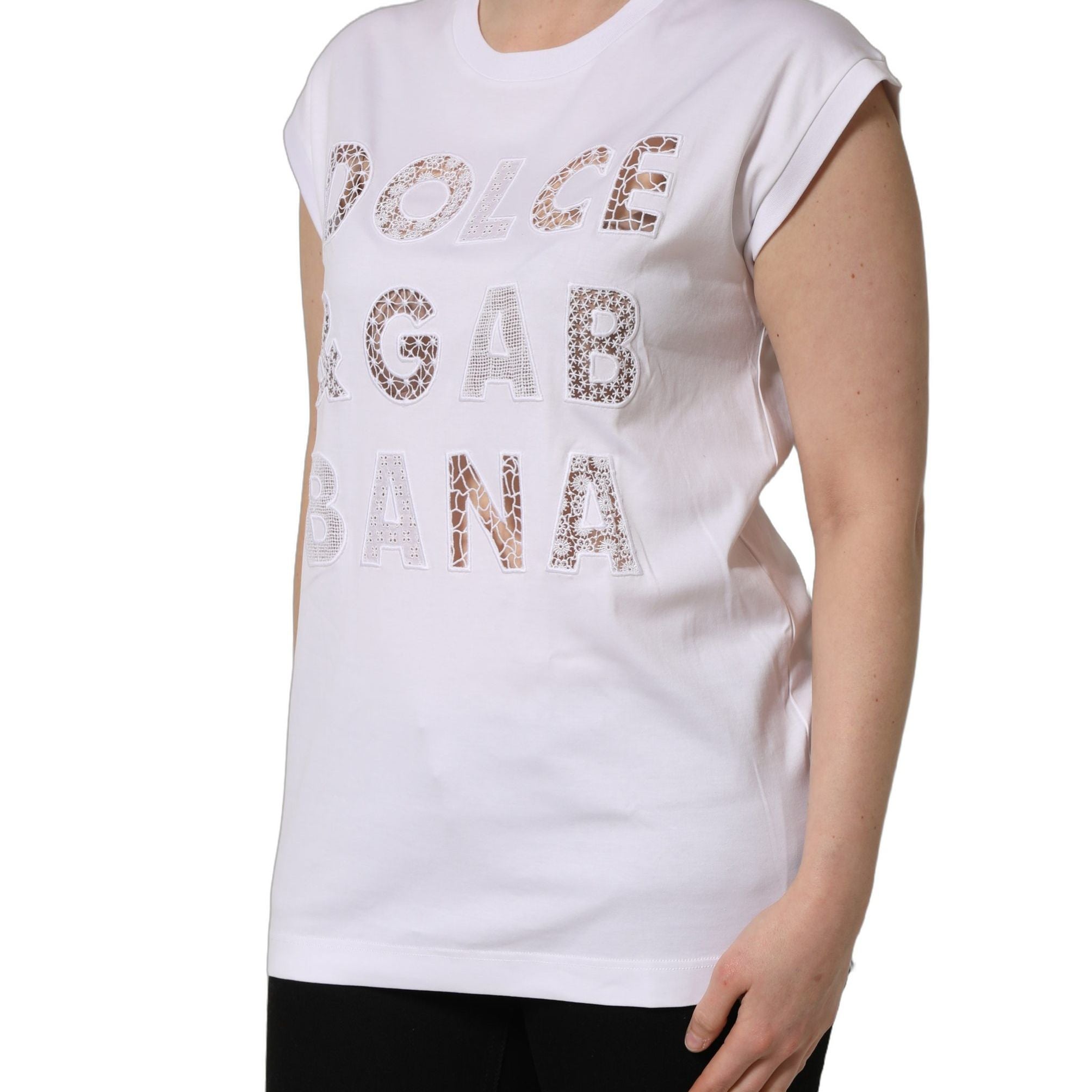 Dolce & Gabbana White Logo Round Neck Sleeveless T-shirt