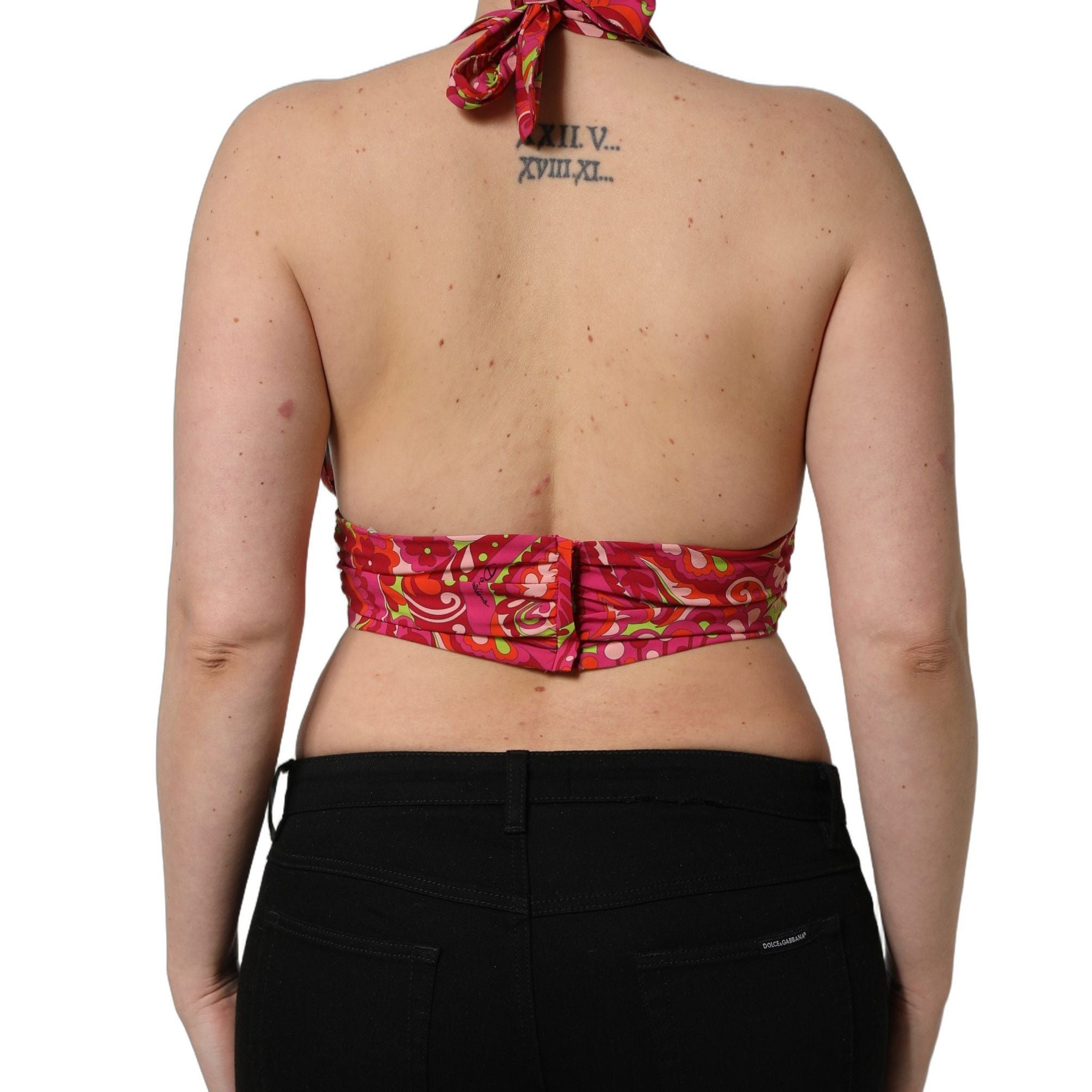 Dolce & Gabbana Red Paisley Silk Halter Neck Crop Tank Top