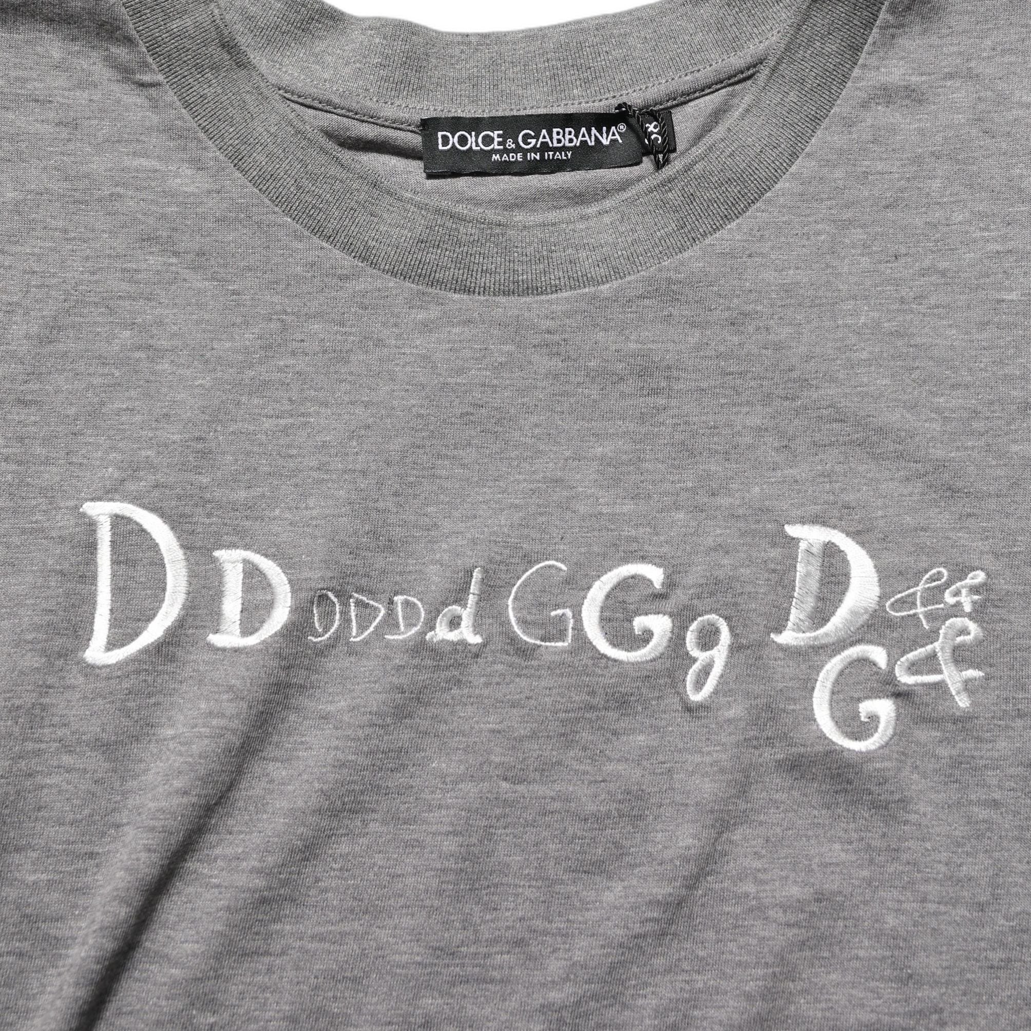 Dolce & Gabbana Gray Logo Embroidery Short Sleeve T-shirt