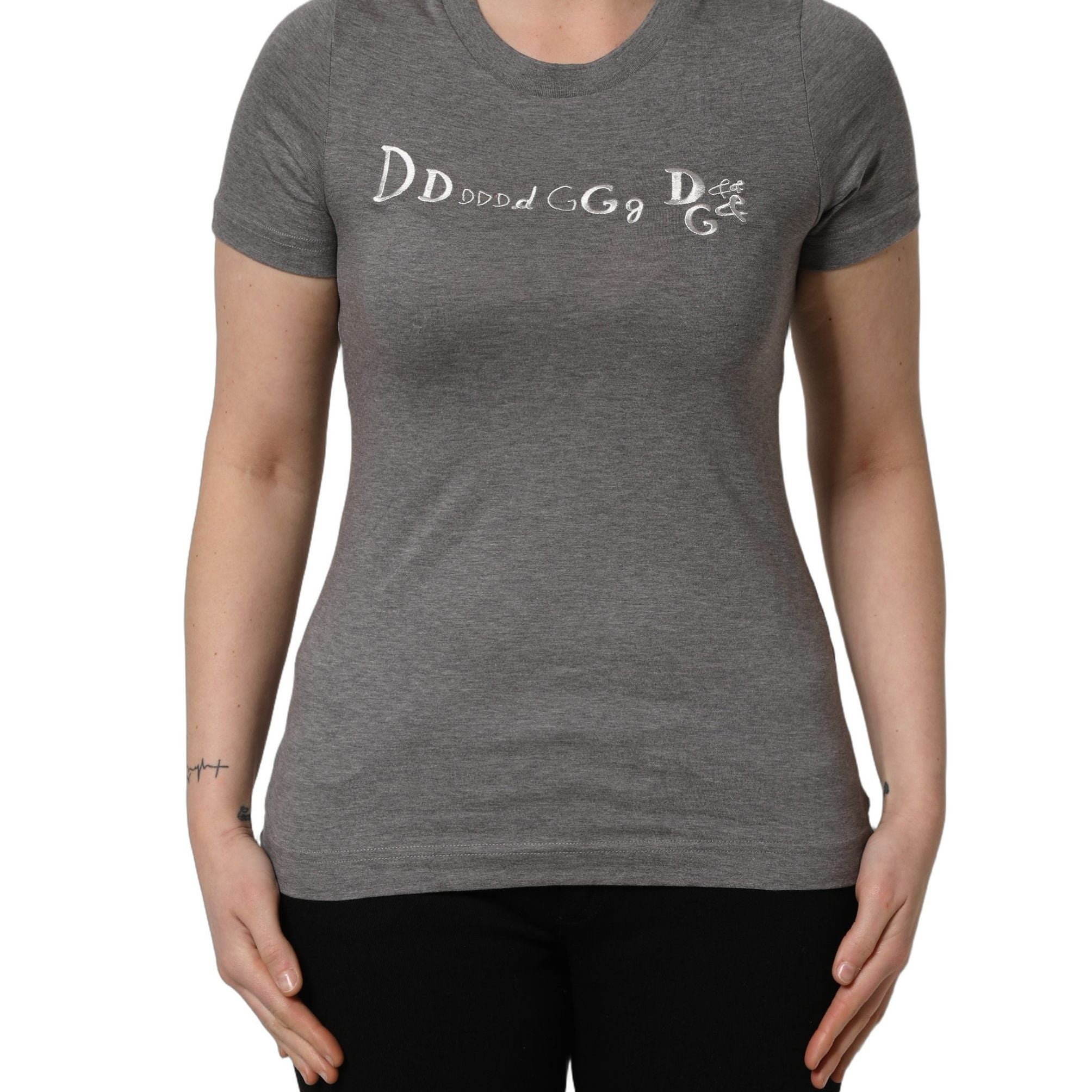 Dolce & Gabbana Gray Logo Embroidery Short Sleeve T-shirt