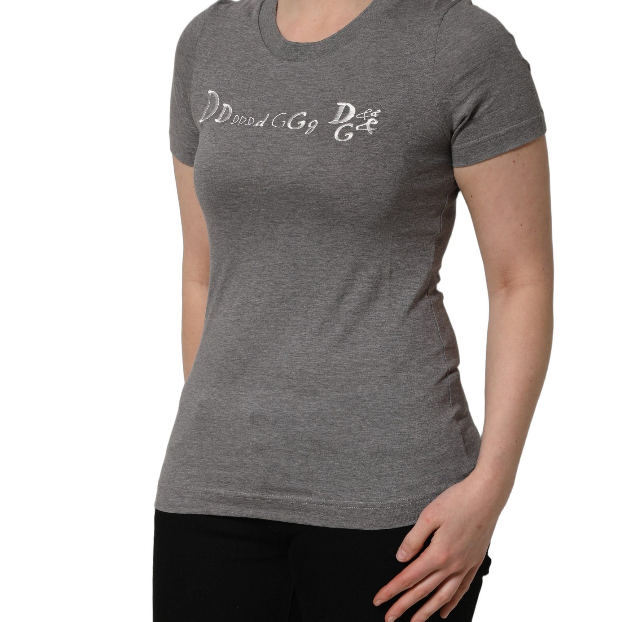 Dolce & Gabbana Gray Logo Embroidery Short Sleeve T-shirt
