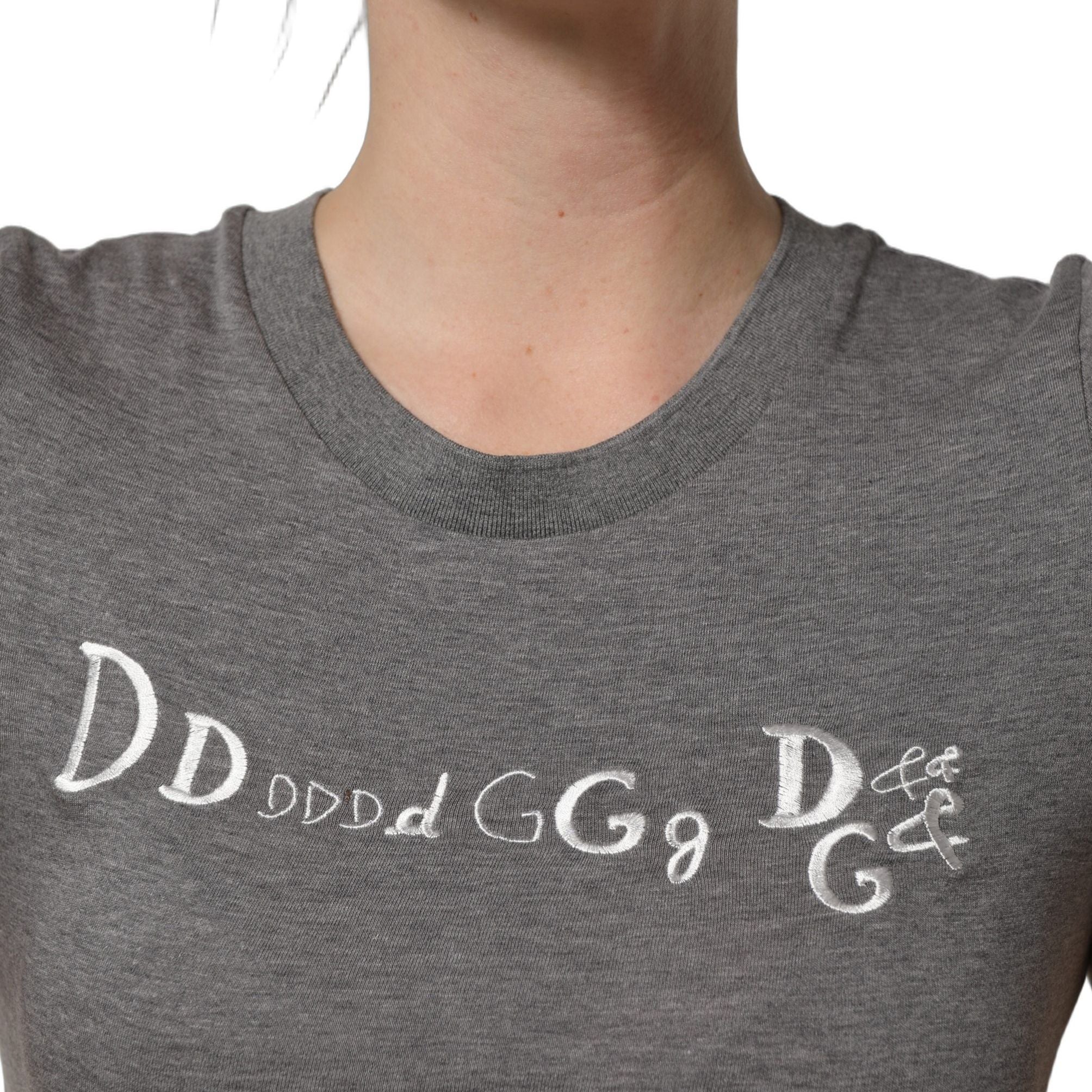 Dolce & Gabbana Gray Logo Embroidery Short Sleeve T-shirt