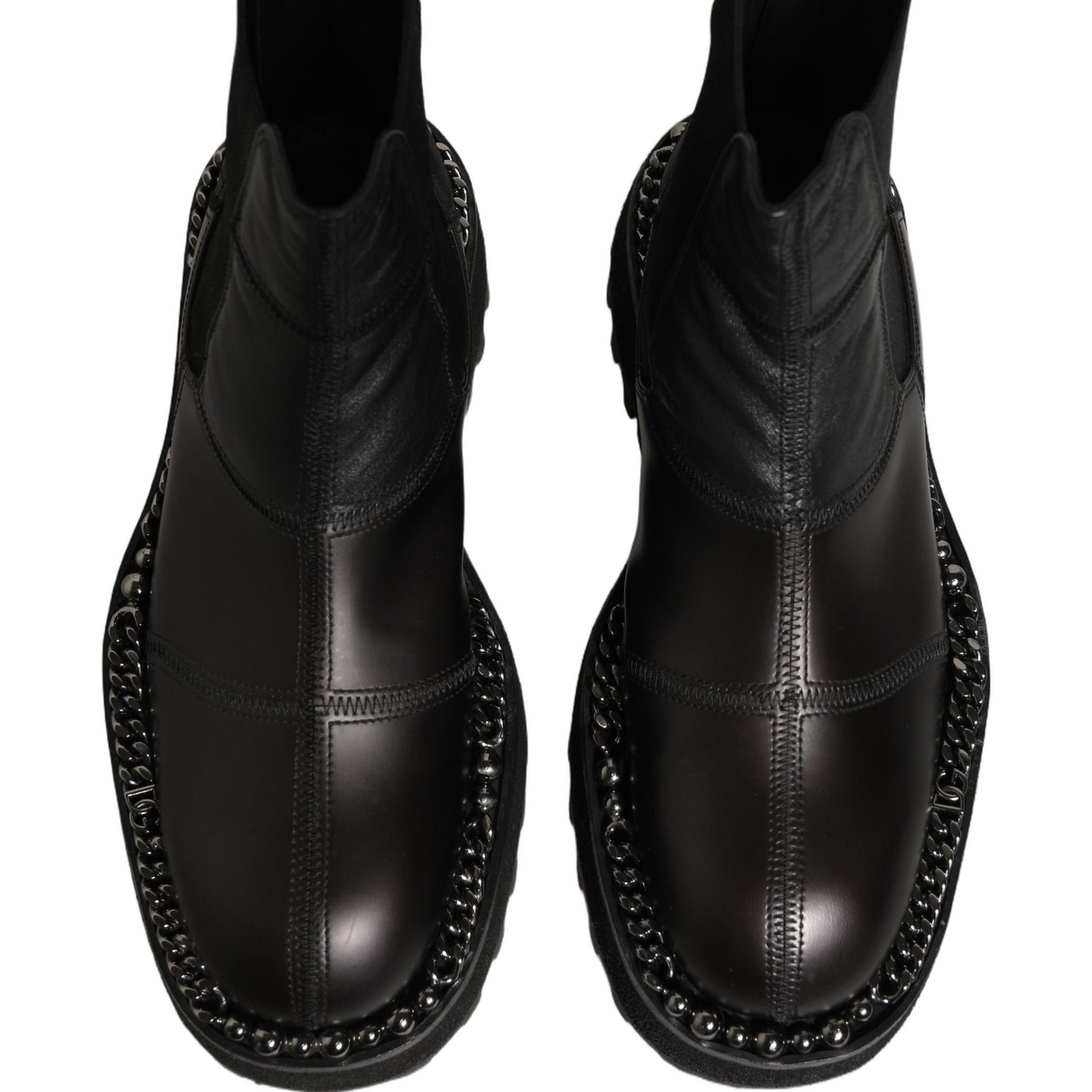 Dolce & Gabbana Black Leather Slip On Chelsea Boots Shoes