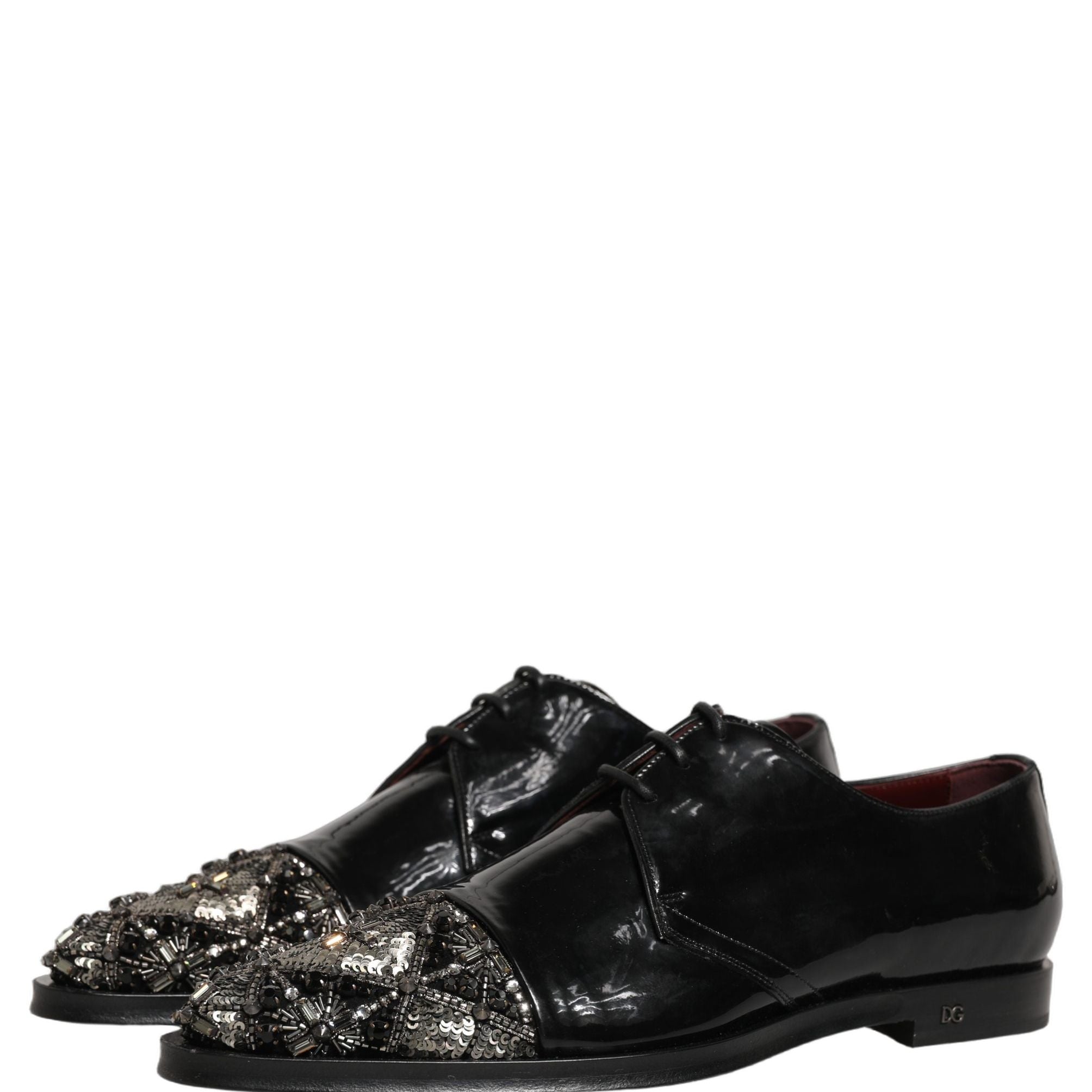 Dolce & Gabbana Black Embellished Men Derby Dress Formal Shoes