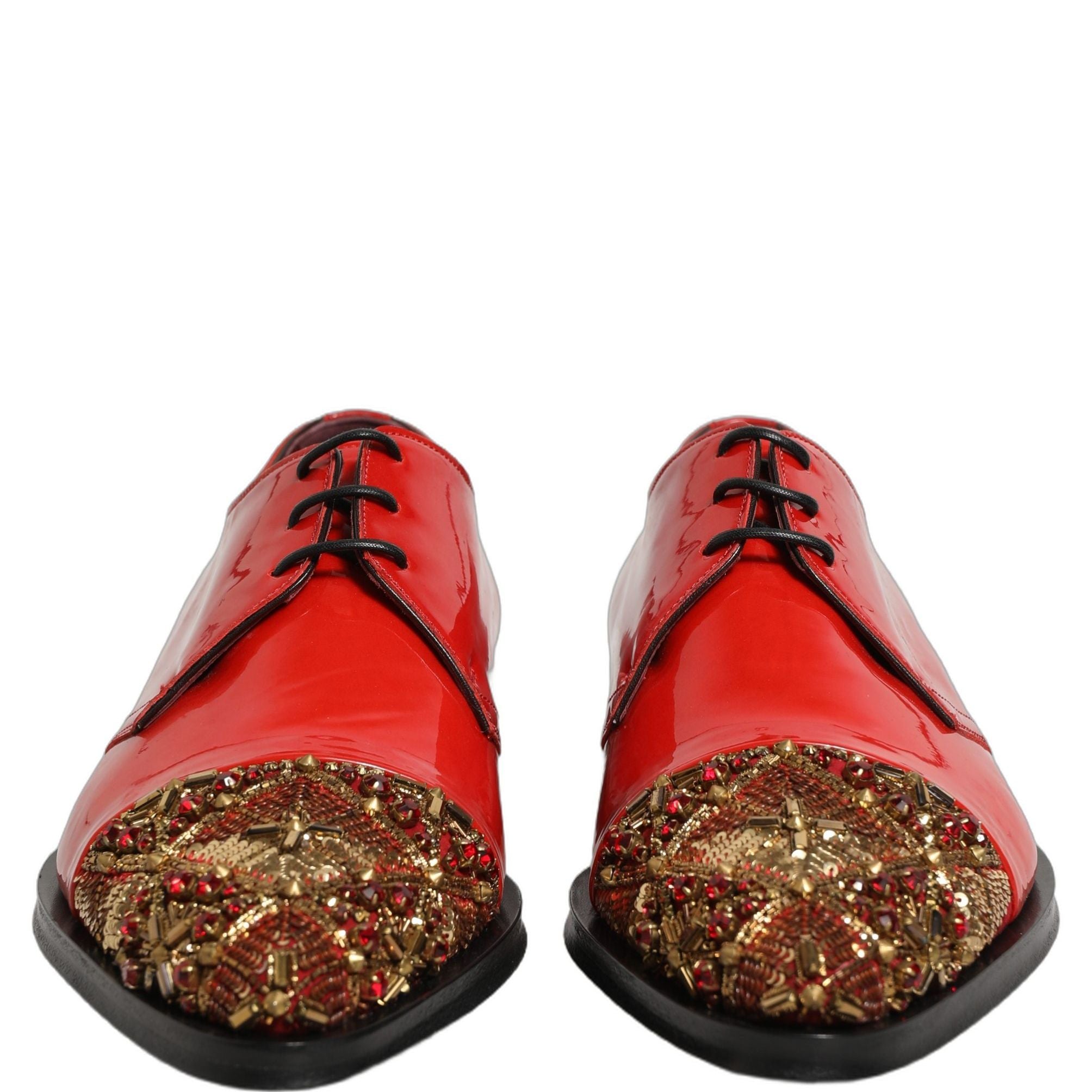 Dolce & Gabbana Red Embellished Men Derby Dress Formal Shoes