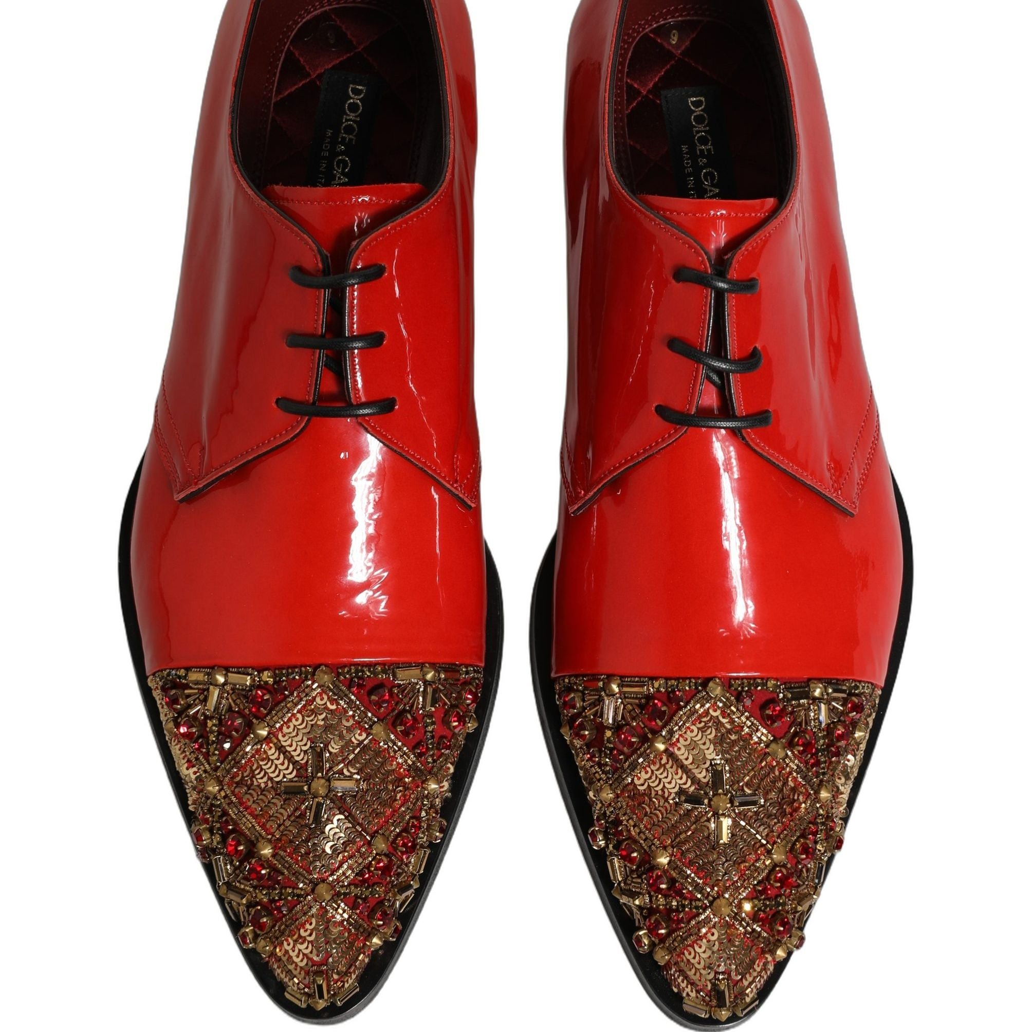 Dolce & Gabbana Red Embellished Men Derby Dress Formal Shoes