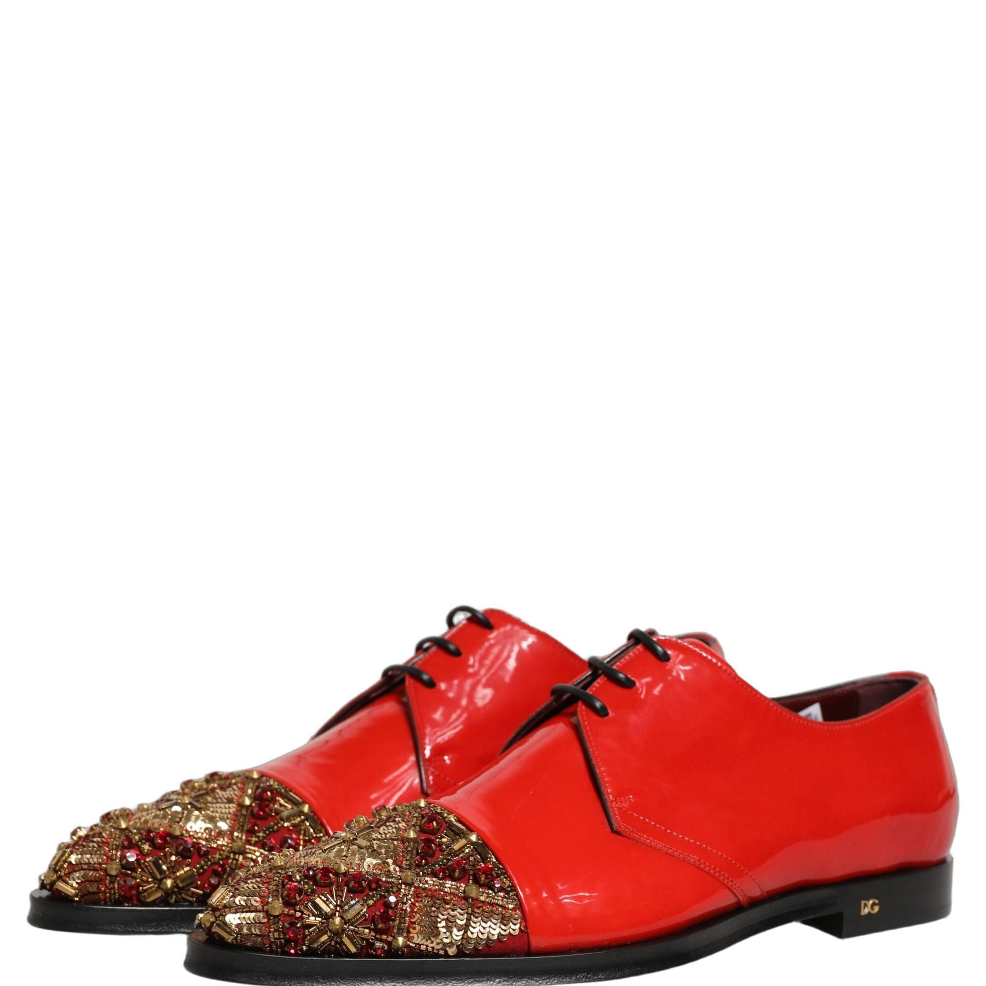 Dolce & Gabbana Red Embellished Men Derby Dress Formal Shoes