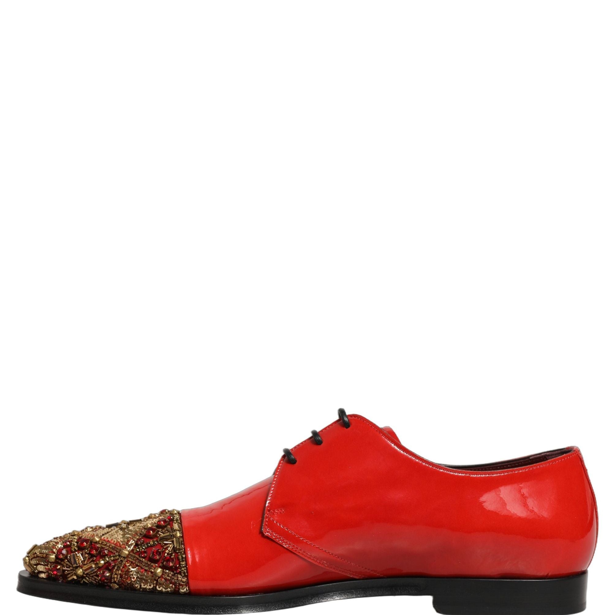 Dolce & Gabbana Red Embellished Men Derby Dress Formal Shoes