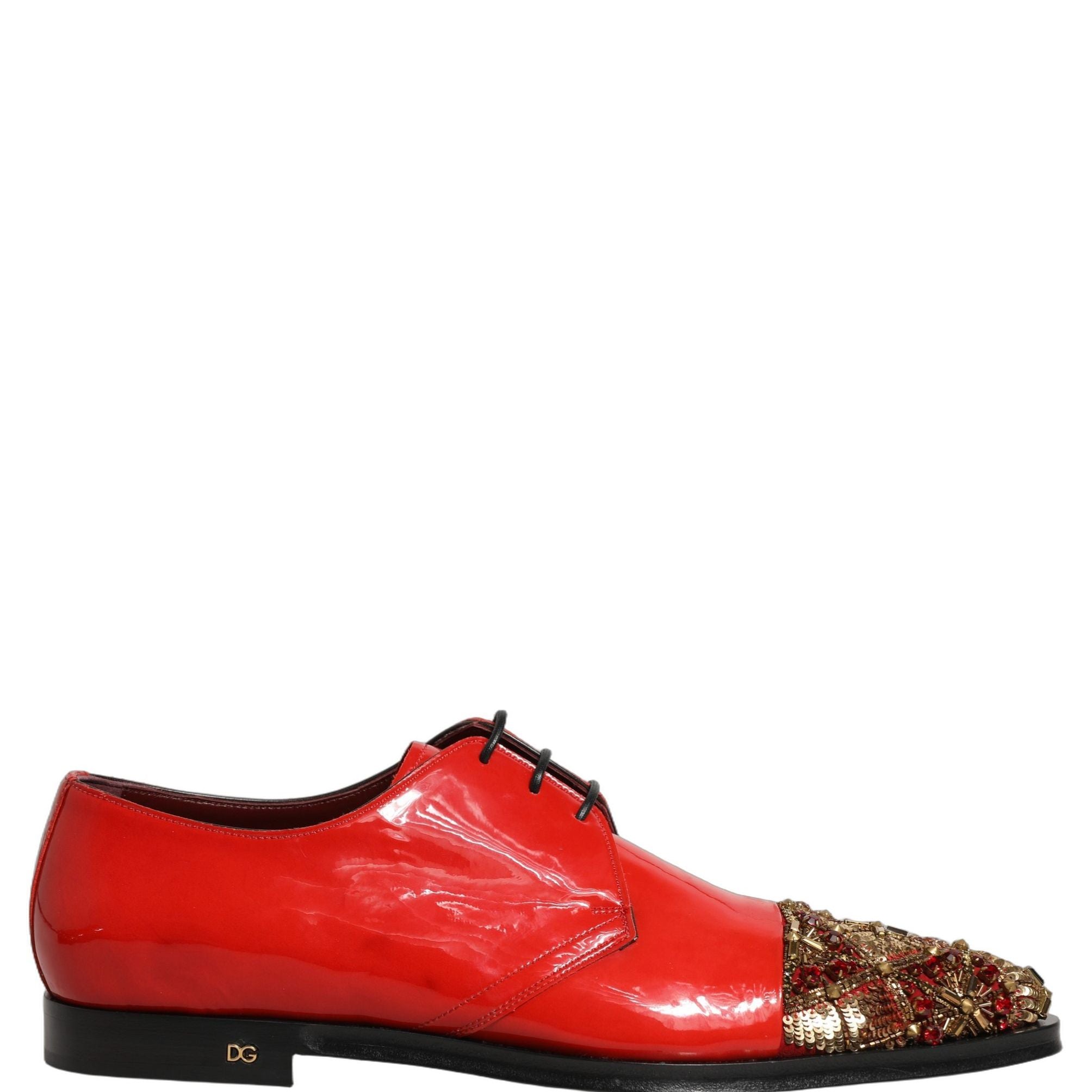 Dolce & Gabbana Red Embellished Men Derby Dress Formal Shoes