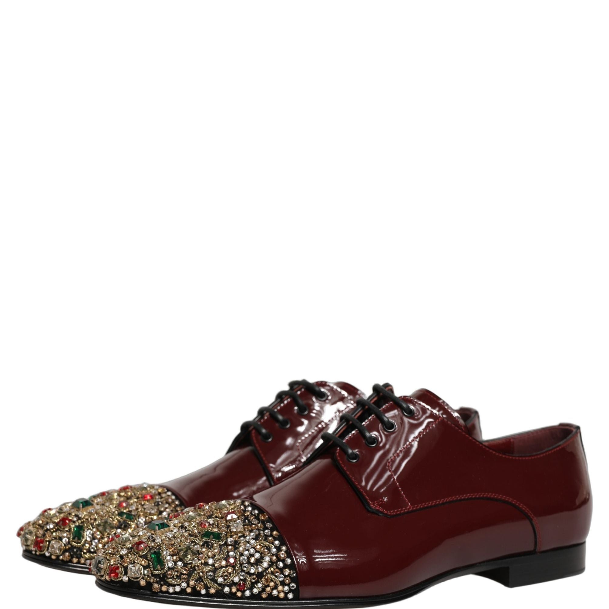 Dolce & Gabbana Maroon Embellished Derby Dress Formal Shoes